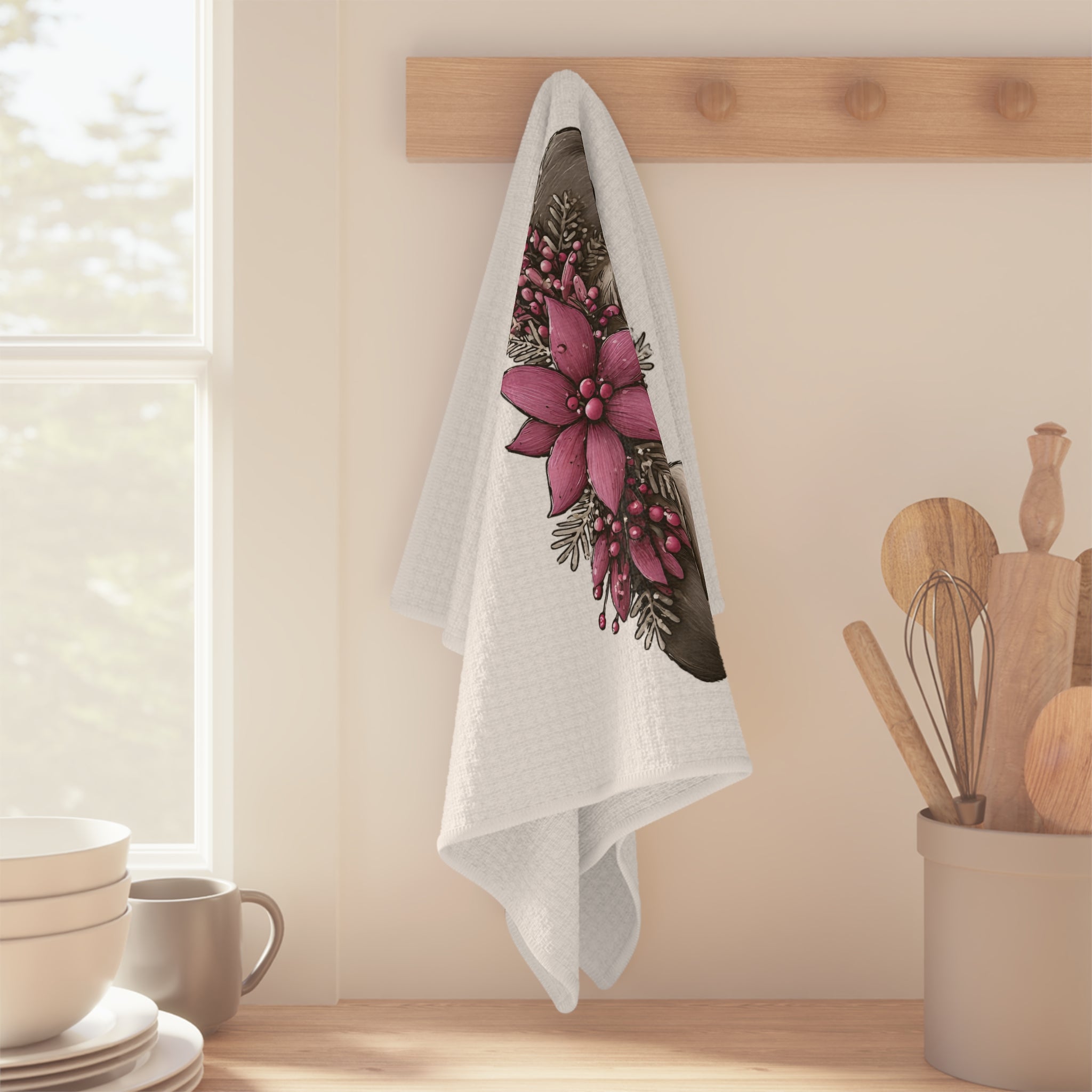 Adorable Christmas Pug Floral Microfiber Tea Towel