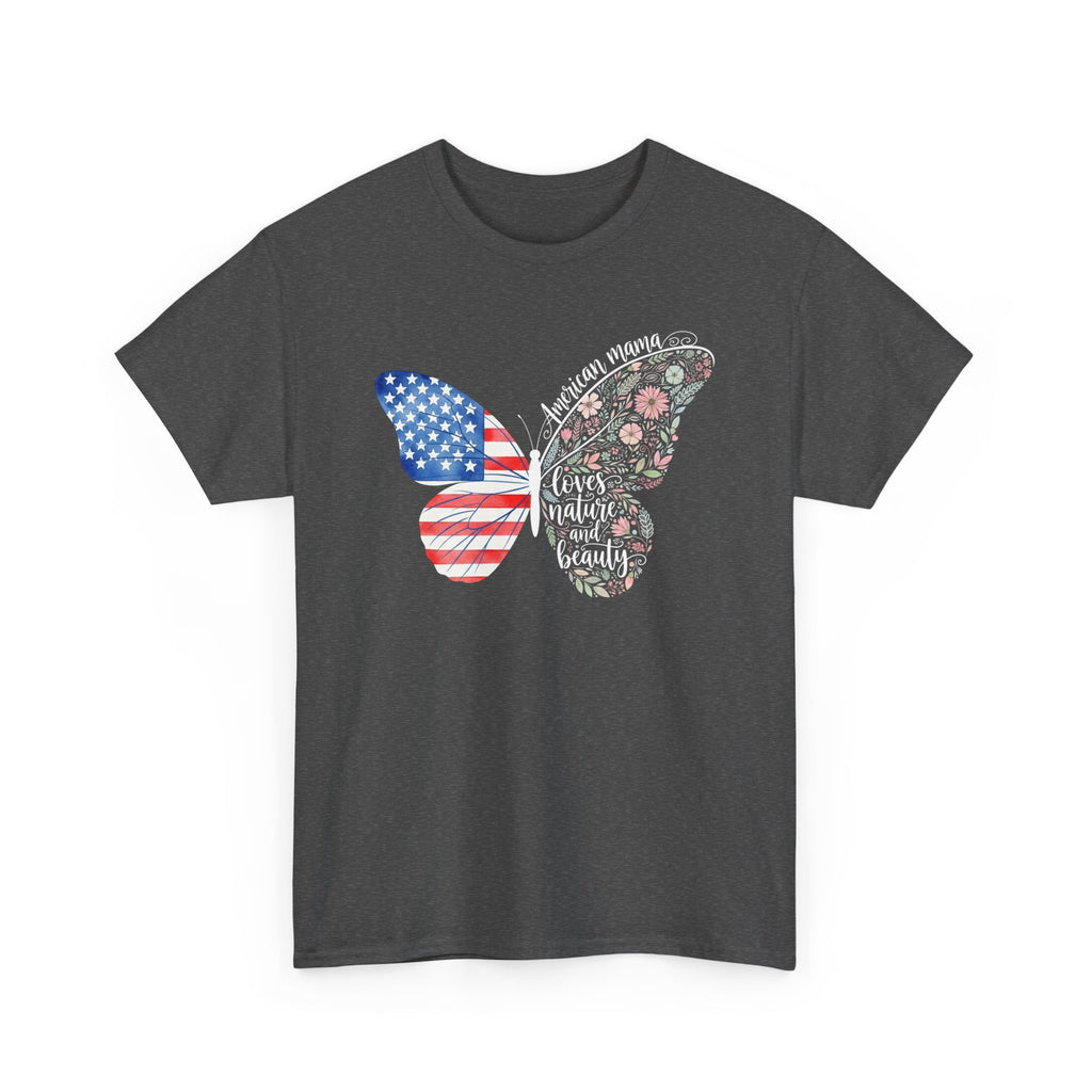 Butterfly Flag T-Shirt — American Mama Flag & Floral Wings Graphic Tee