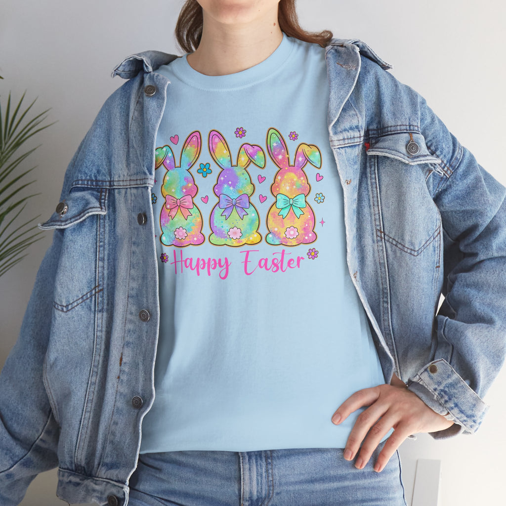 Easter Bunny Trio T-Shirt — Pastel "Happy Easter" Graphic Tee