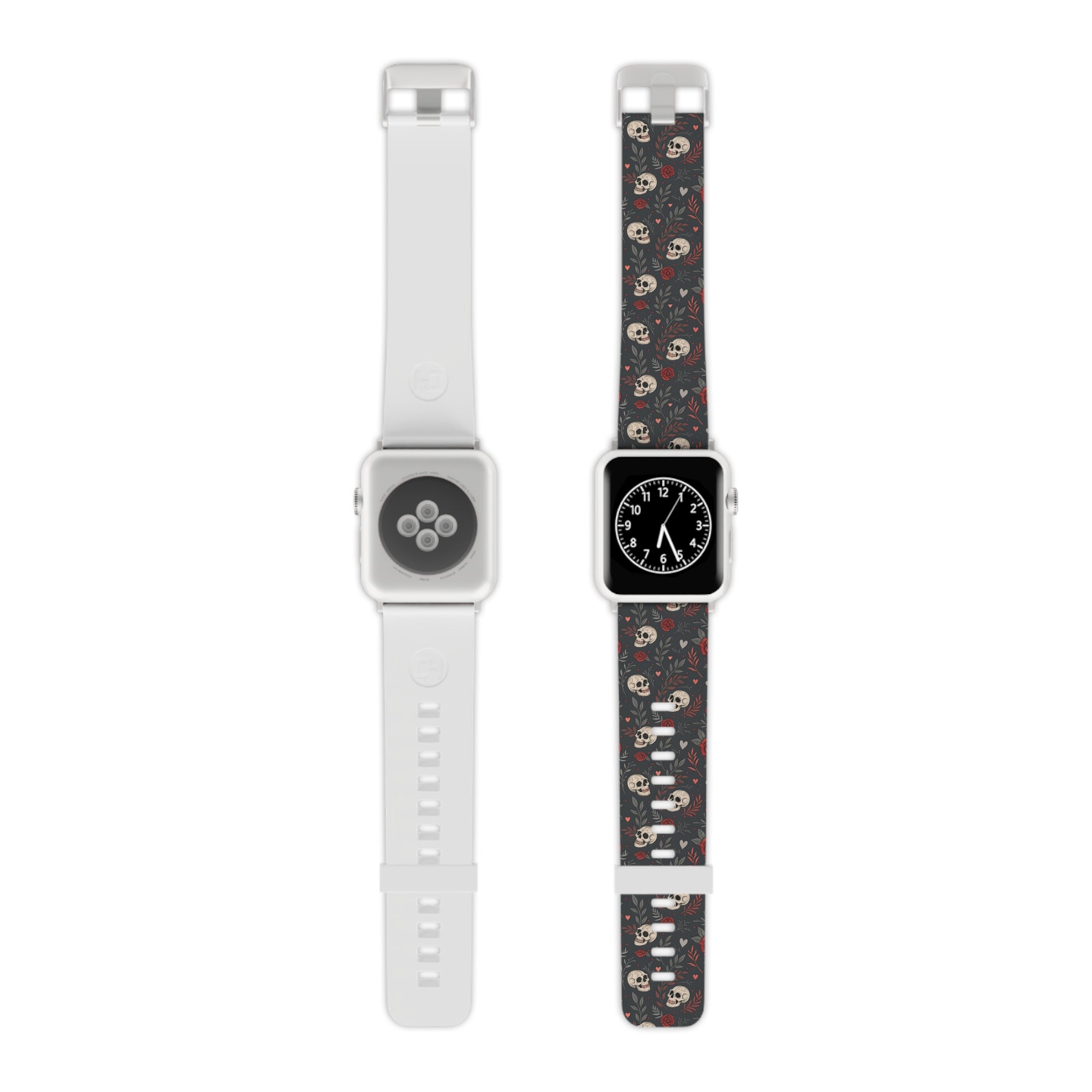 Skull & Roses Apple Watch Band — Gothic Floral Silicone Strap