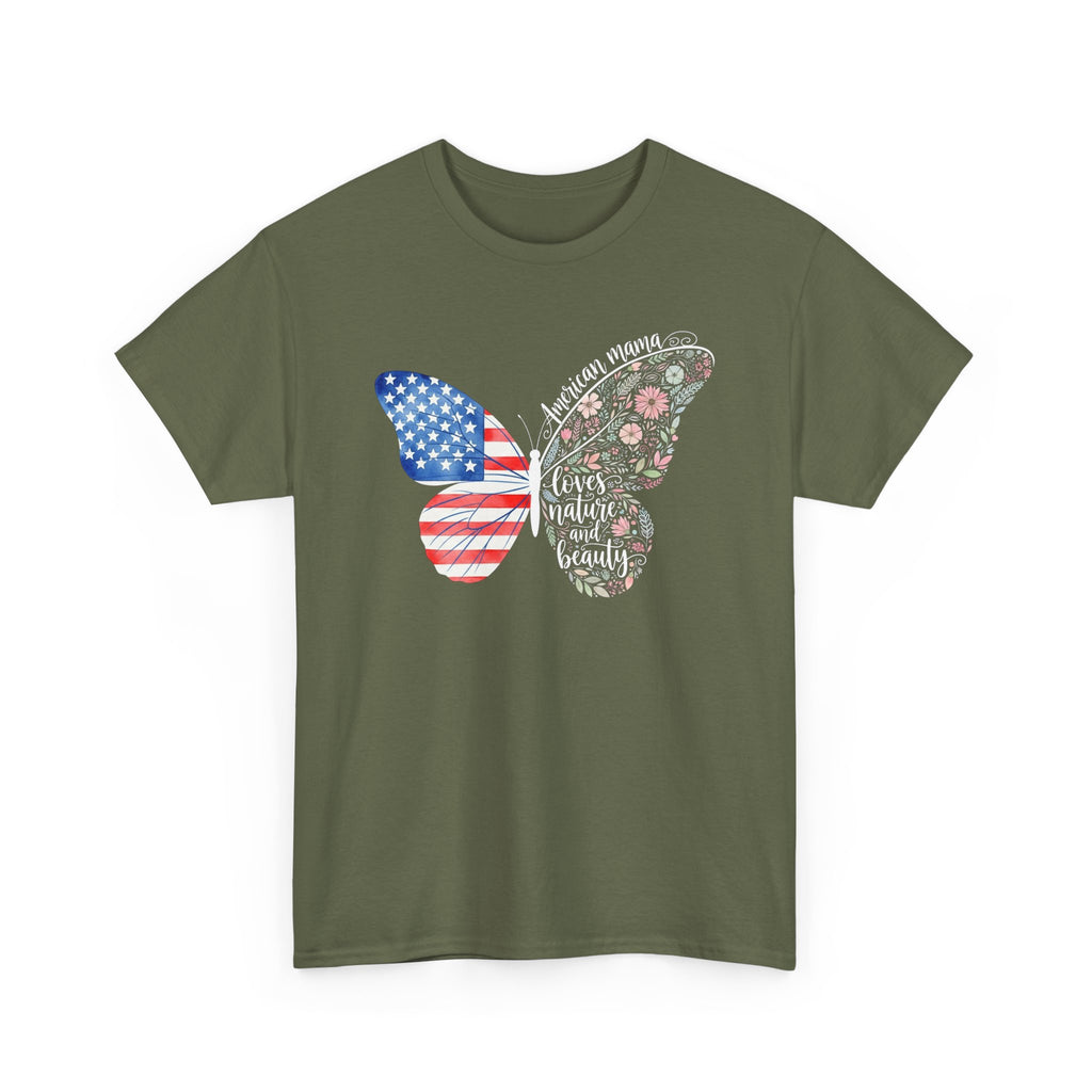 Butterfly Flag T-Shirt — American Mama Flag & Floral Wings Graphic Tee