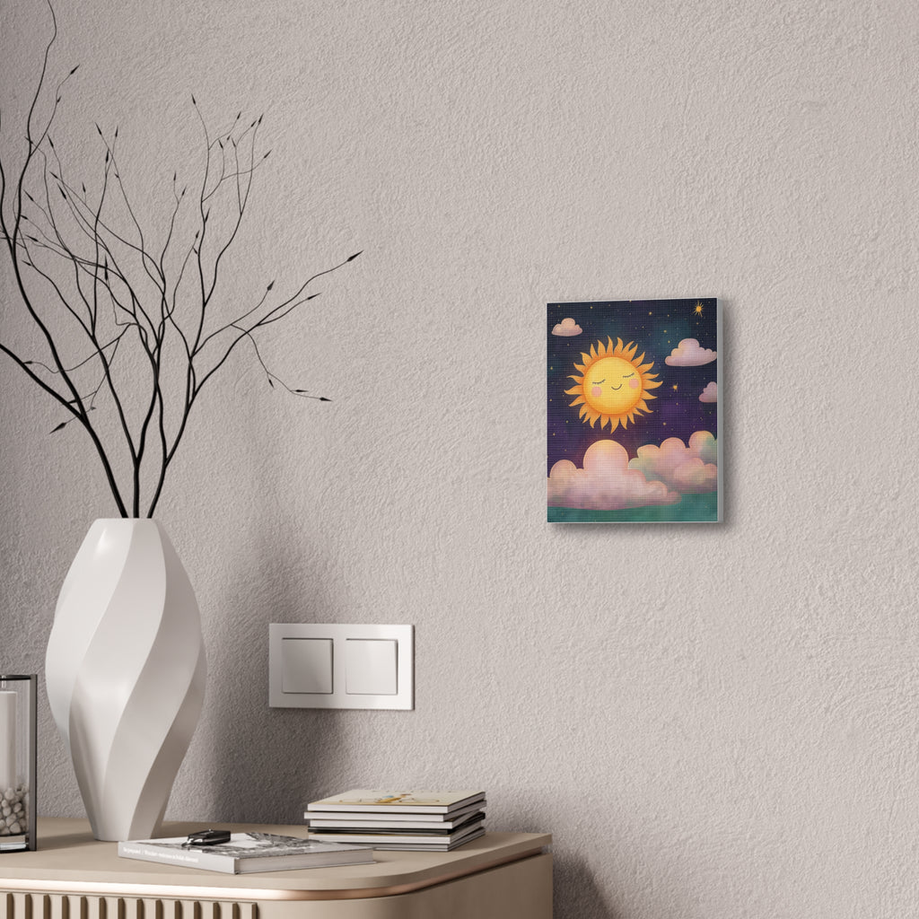 Sunshine Dreams Canvas Wall Art — Cute Smiling Sun with Clouds Nursery Decor