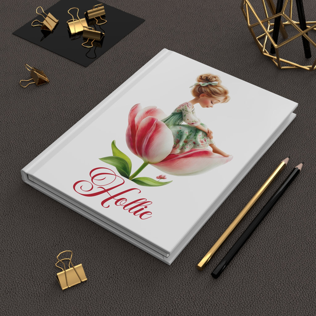 Personalized Floral Girl Hardcover Journal – Cute Tulip Illustration, Custom Name Option