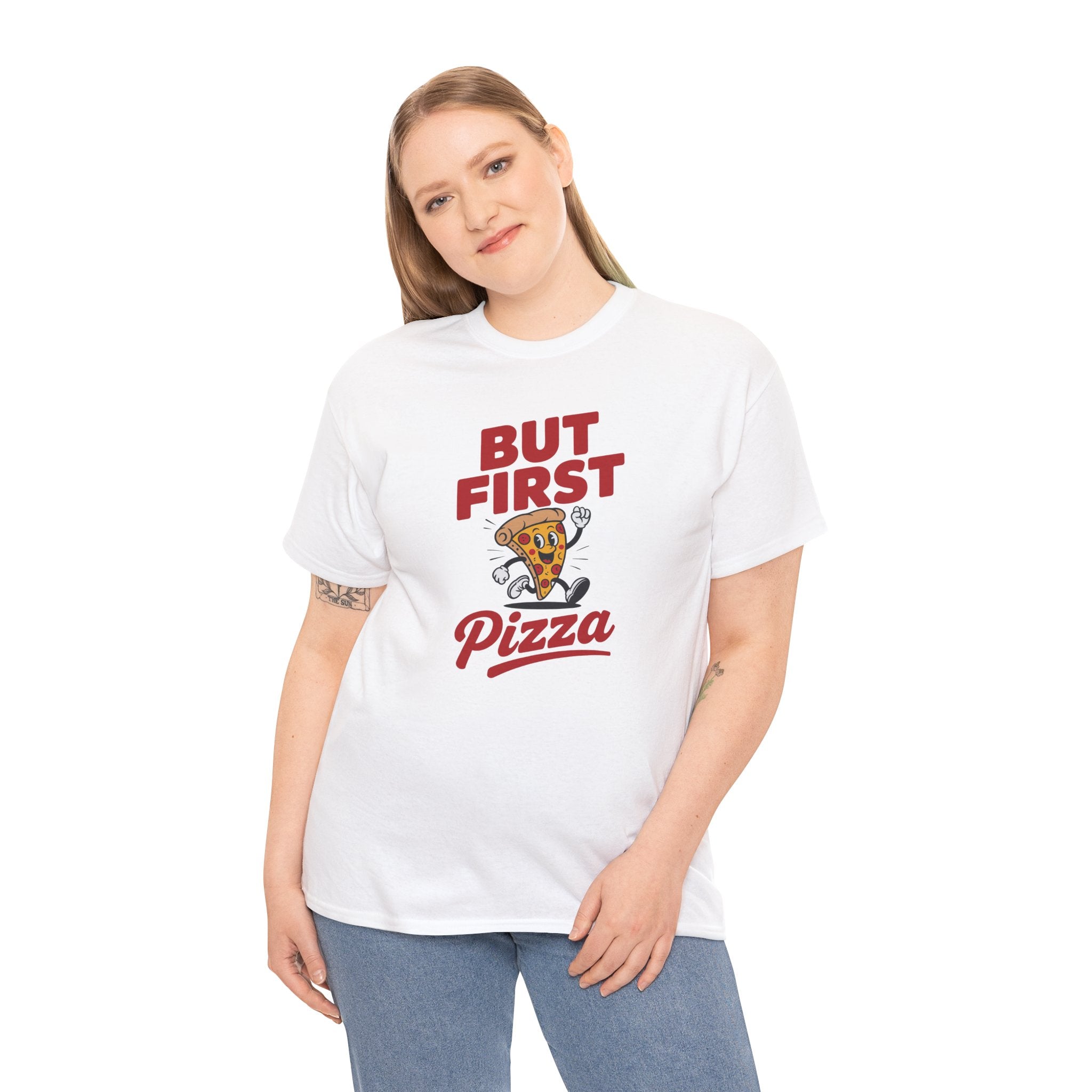 Pizza Graphic Tee — "But First Pizza" Casual Shirt for Pizza Lovers