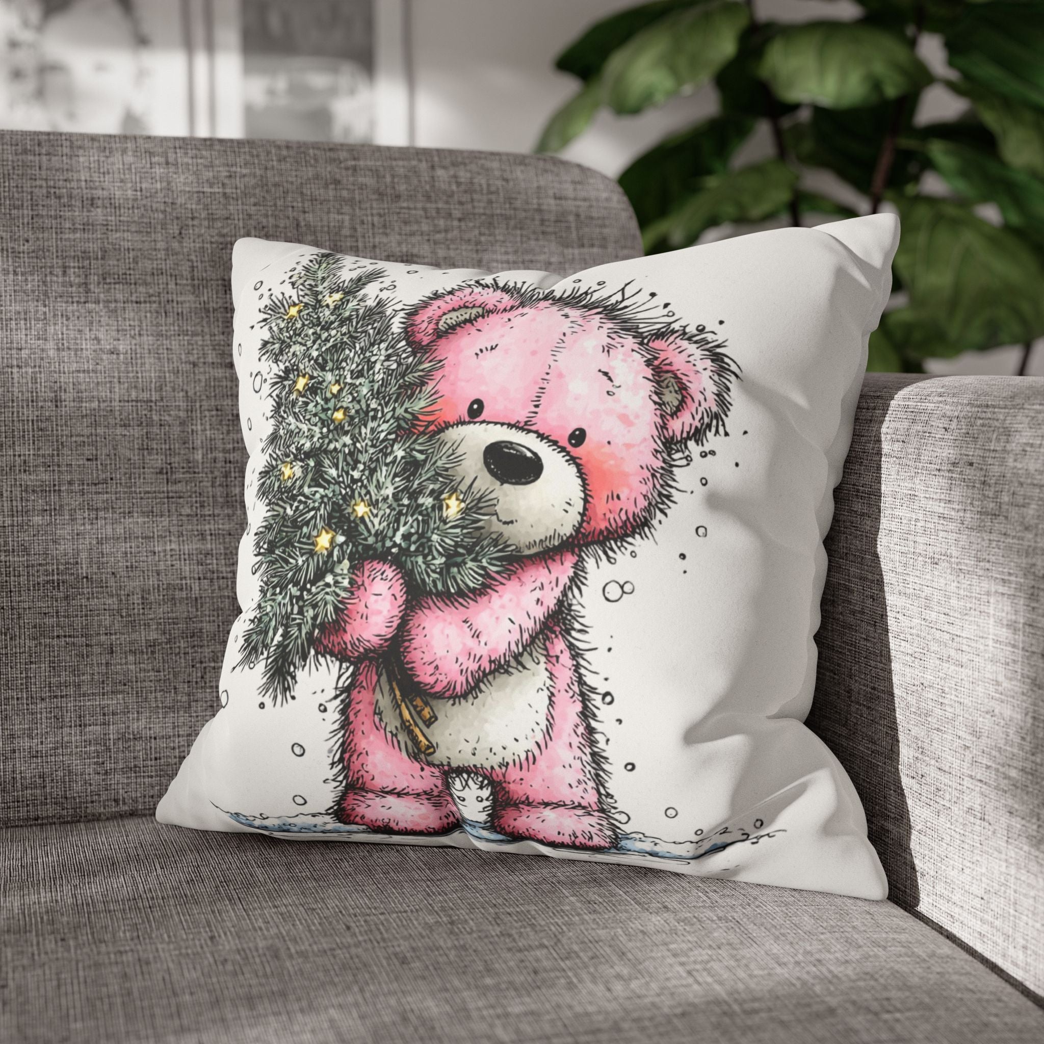 Christmas Bear Faux Suede Pillowcase