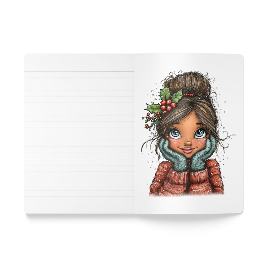 Cute Cozy Girl Softcover Journal — Holiday Hot Cocoa & Winter Outfit Sketches