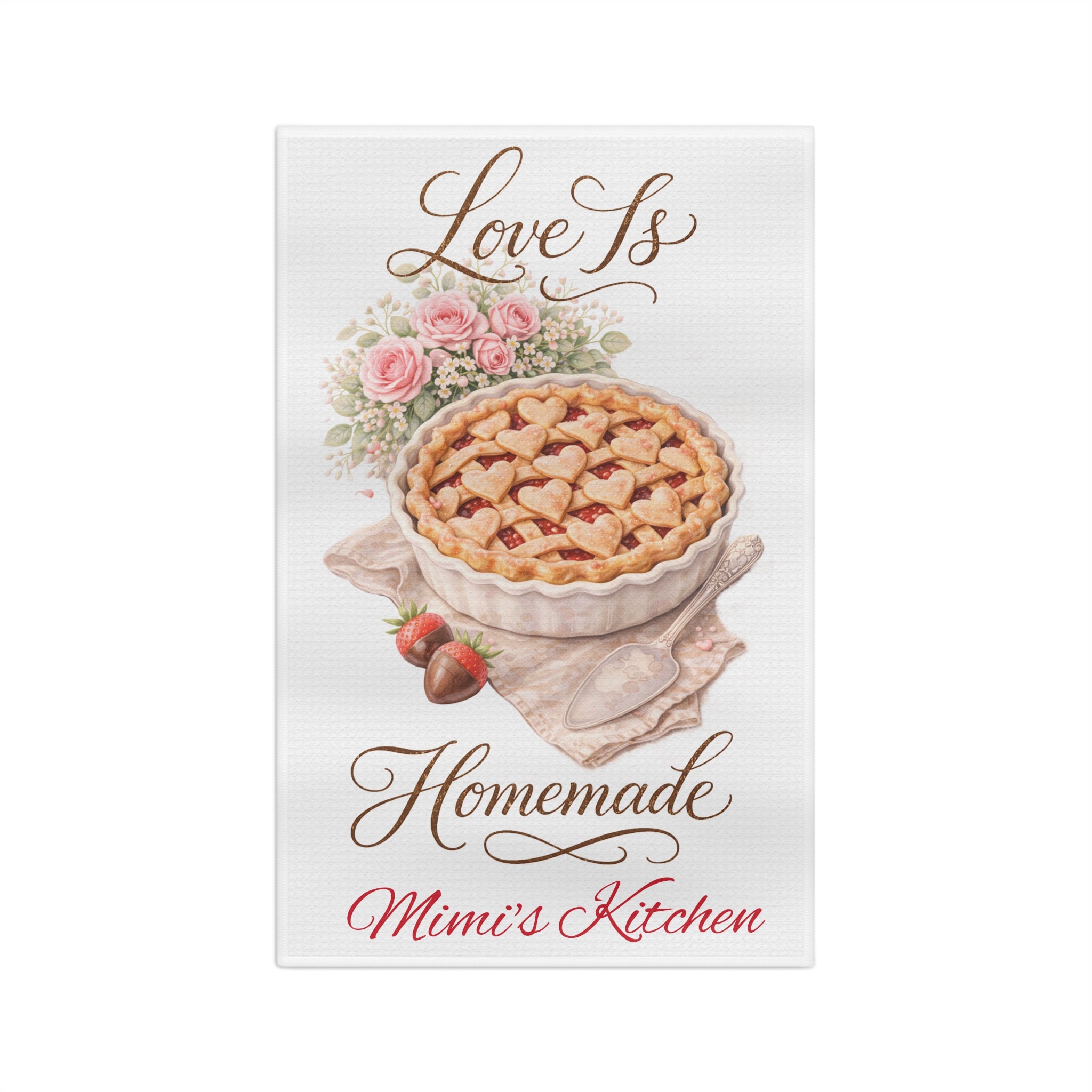 Microfiber Tea Towel — "Love Is Homemade" Rustic Pie Kitchen Towel (Personalize)