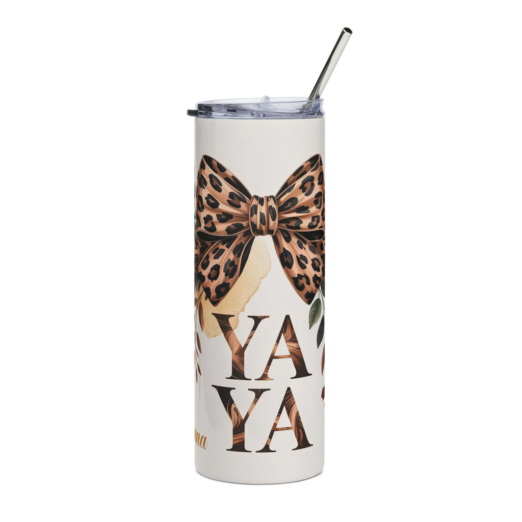 Leopard Bow 20oz Stainless Tumbler — Personalized 'Yaya' Travel Cup