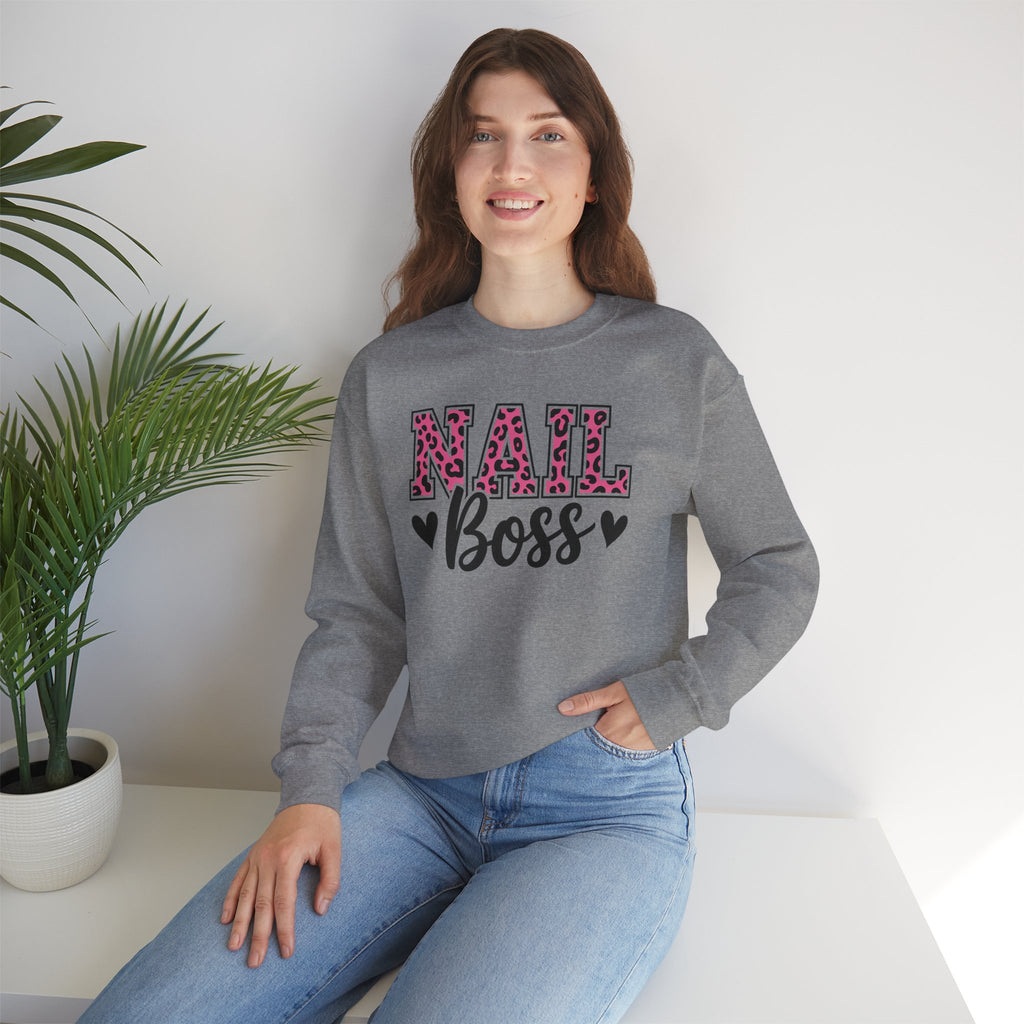 Nail Boss Crewneck Sweatshirt — Leopard Print Nail Tech