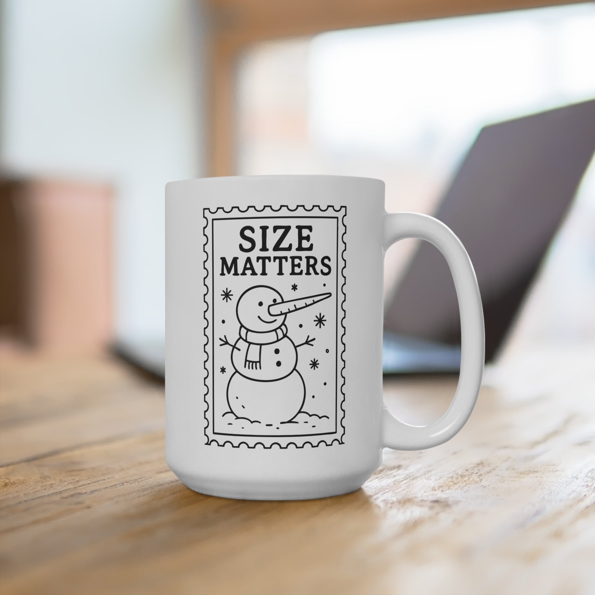 Size Matters Snowman 15oz Coffee Mug — Funny Holiday Winter Mug