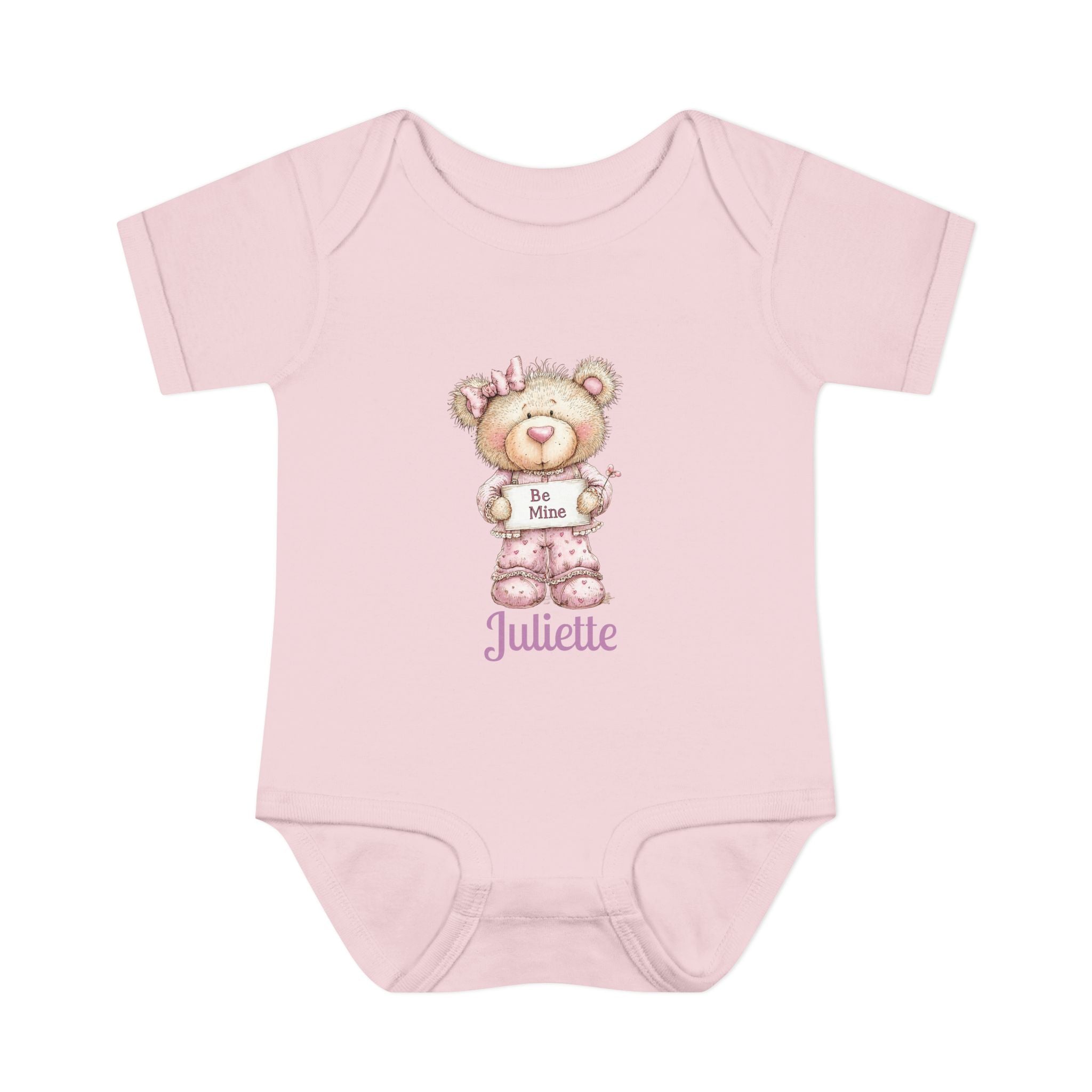 Personalized Baby Bodysuit - Cute Bear “Be Mine” Valentine Onesie with Name