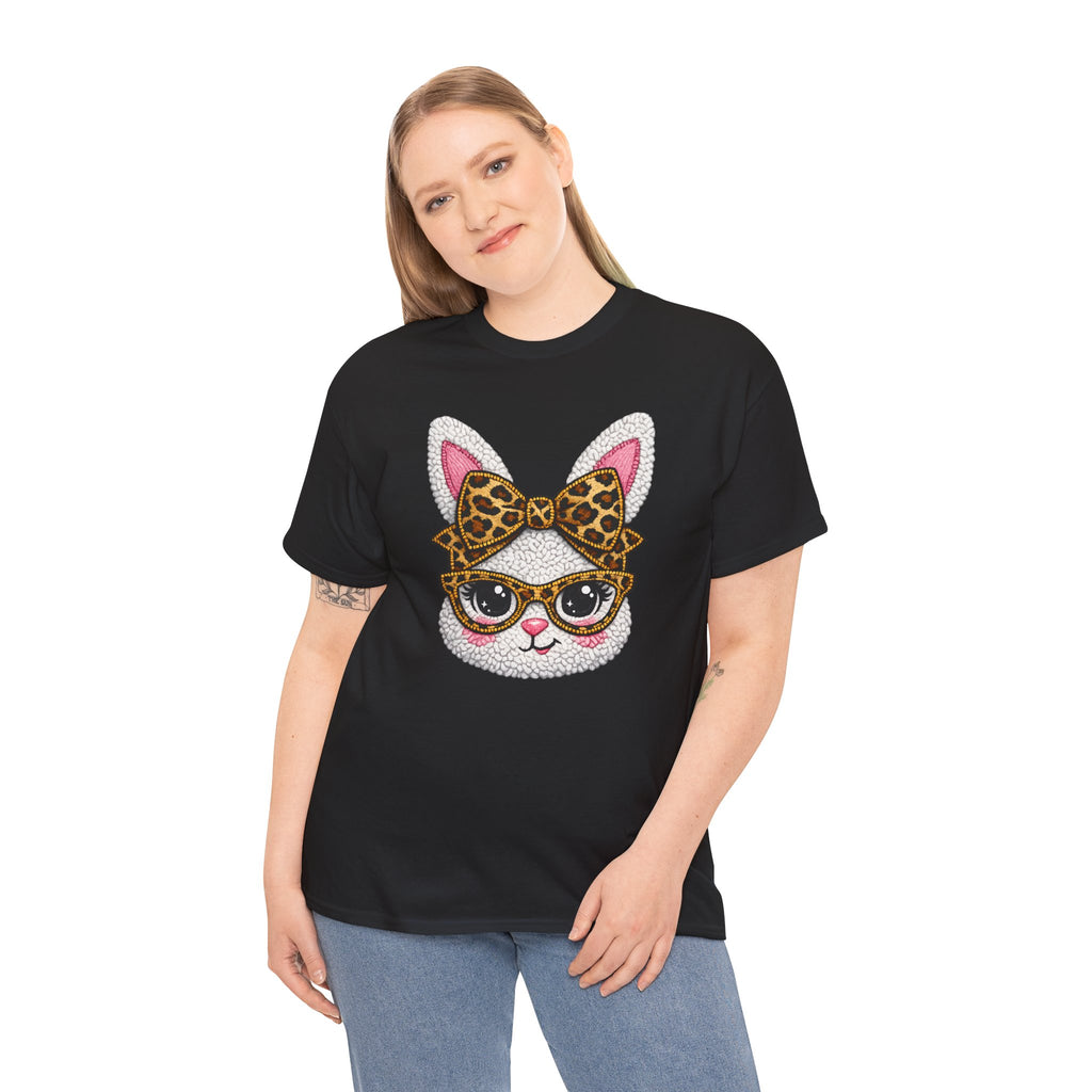 Sassy Easter Bunny Leopard Bow & Glasses T-Shirt