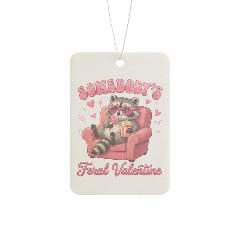 Valentine's Raccoon Car Air Freshener — "Somebody's Feral Valentine" Cute Pink Heart Scented Décor