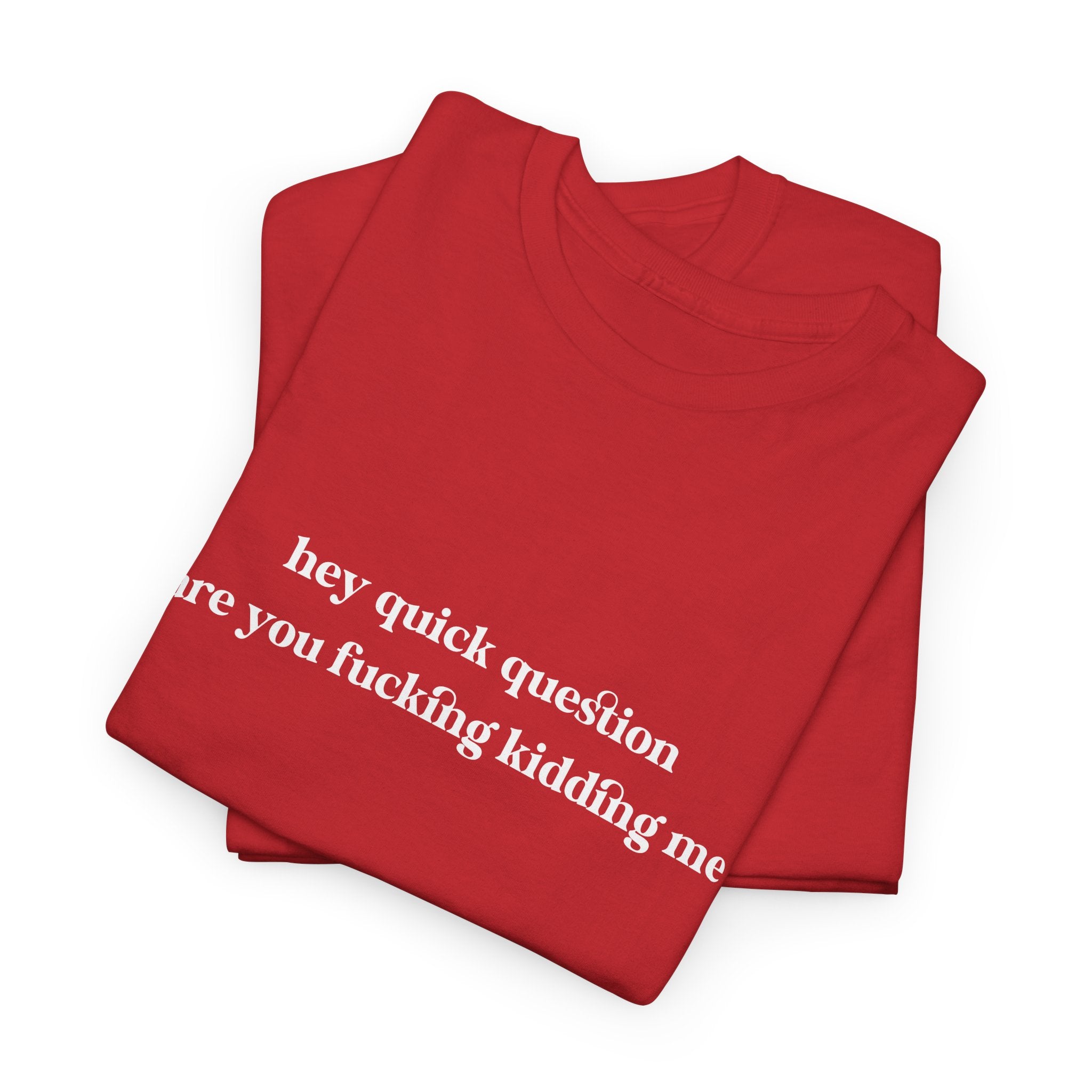 Funny Graphic Tee — “hey quick question are you fucking kidding me” Slogan T‑Shirt