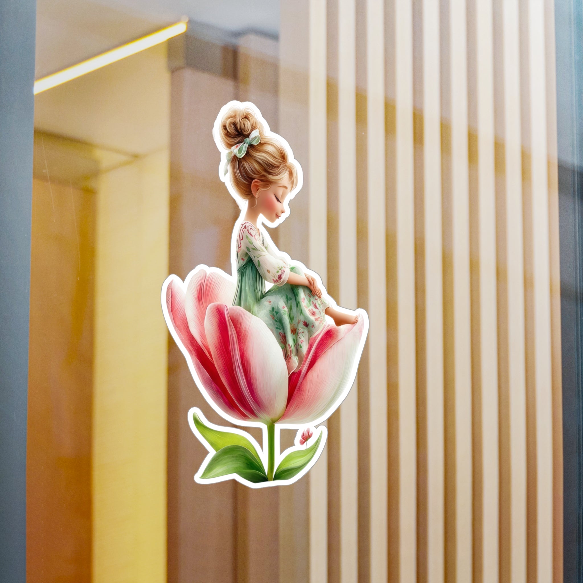 Floral Fairy Girl Kiss-Cut Vinyl Sticker — Cute Tulip Decal for Laptops, Water Bottles & Windows