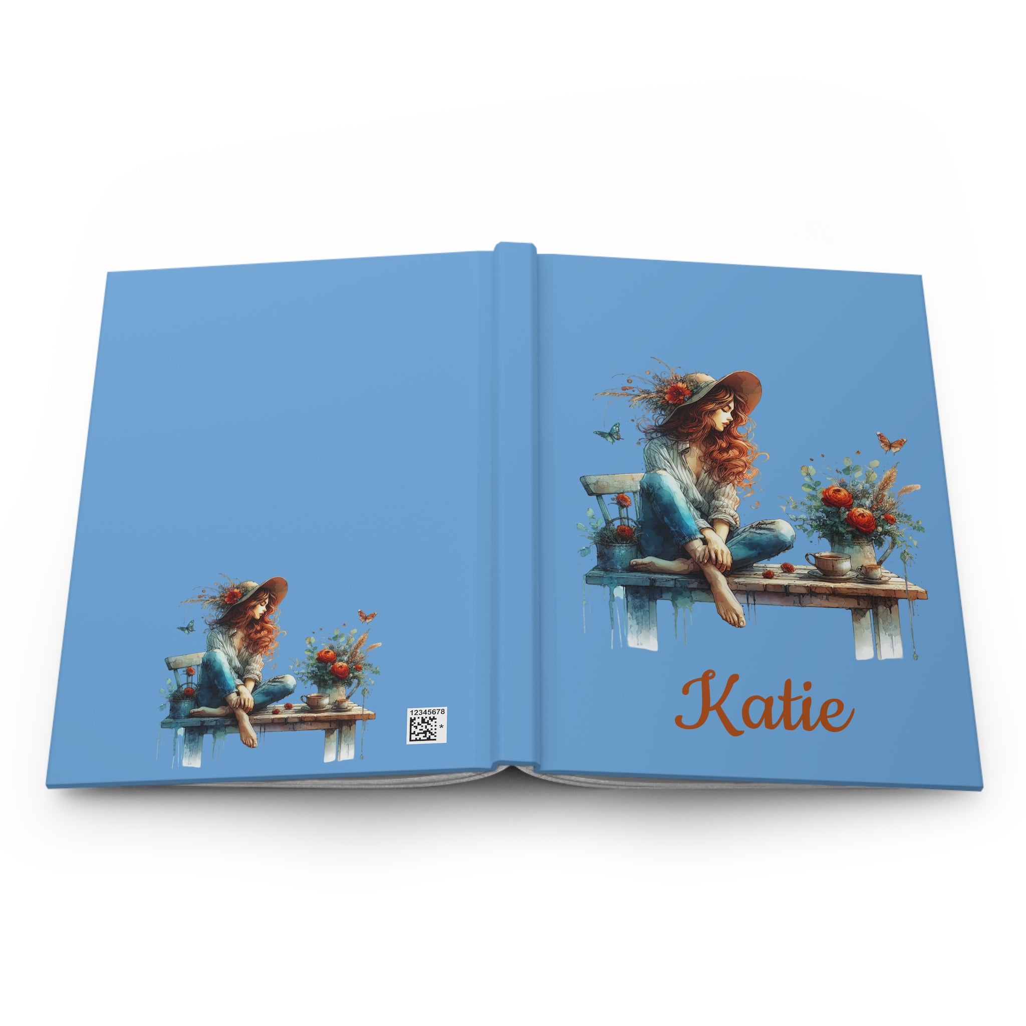Personalized Whimsical Girl on Bench Hardcover Journal