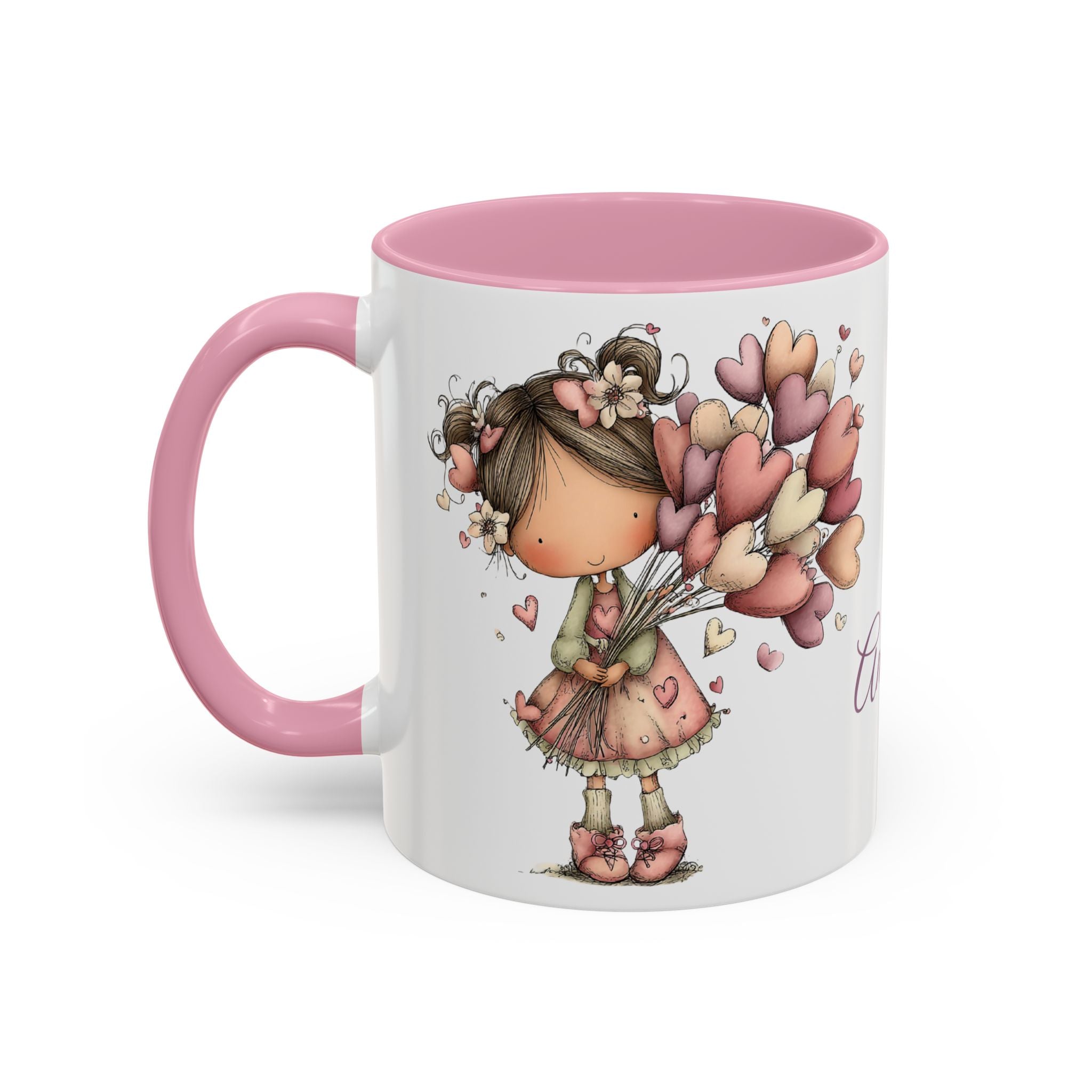 Personalized Heart Girl Mug — Cute Name Coffee Cup (11oz/15oz)
