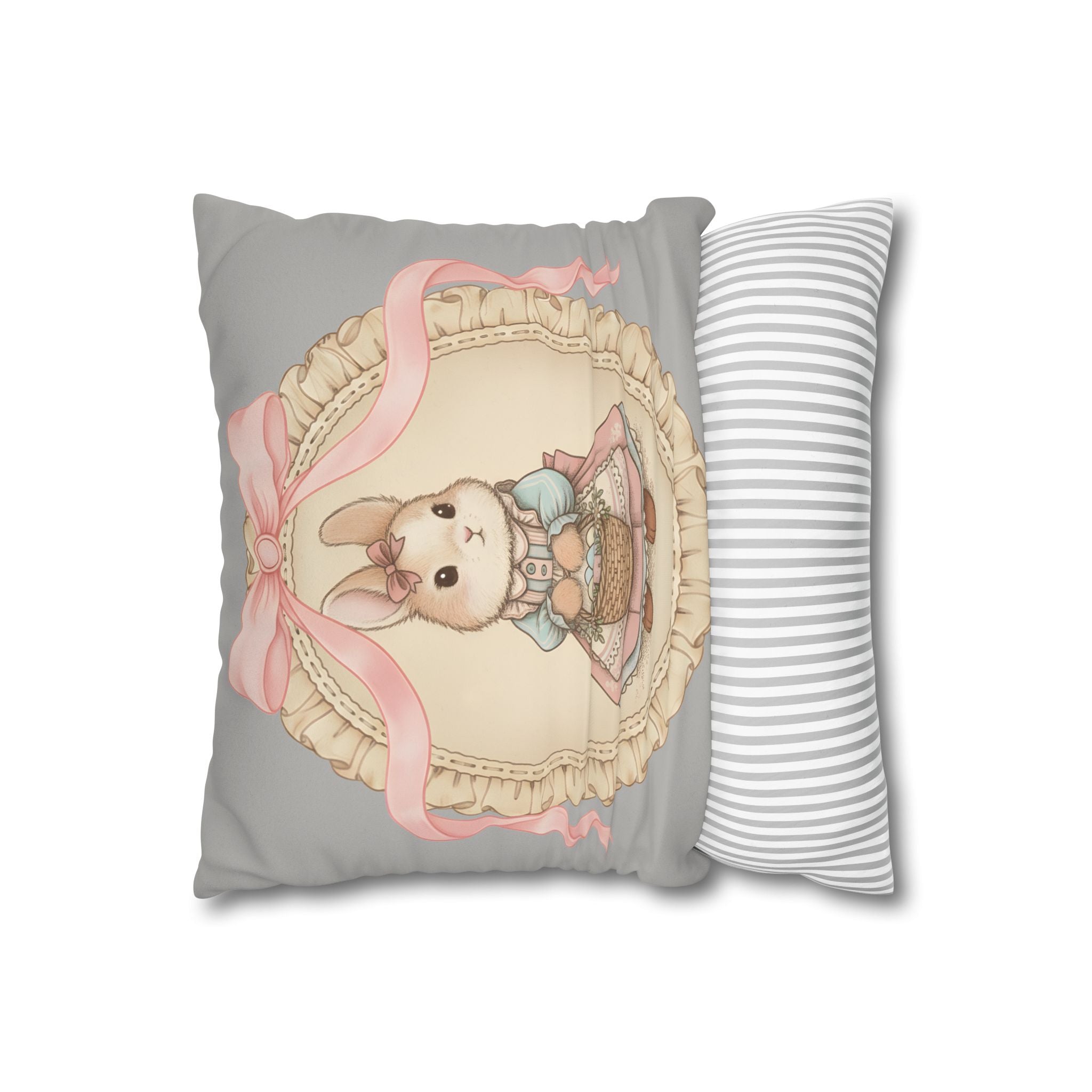 Easter Bunny Vintage Lace Faux Suede Pillowcase