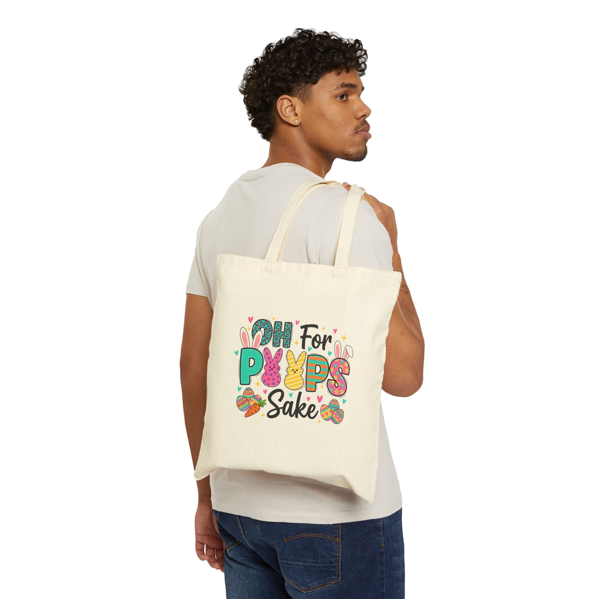 Easter Bunny Canvas Tote — "Oh For Peeps Sake" & Happy Easter Reusable Bag