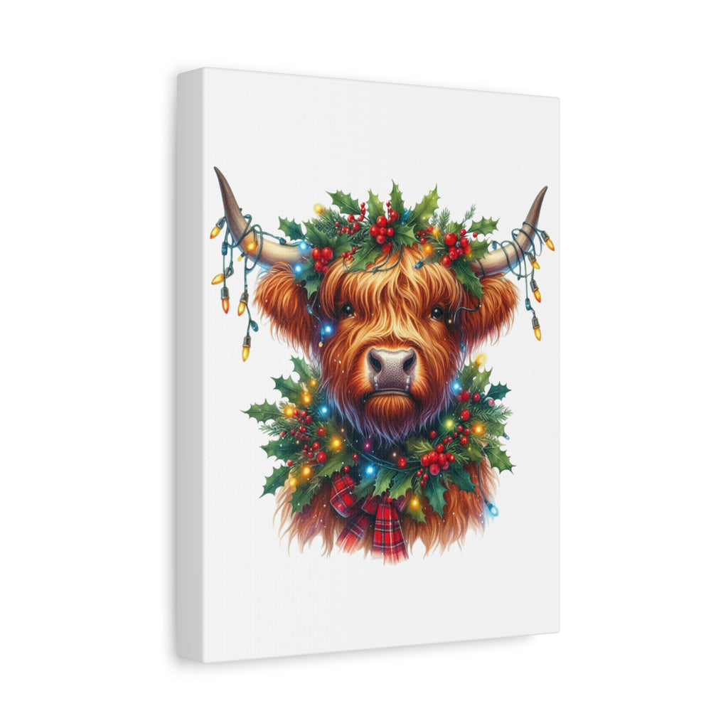Festive Highland Cow Canvas Art