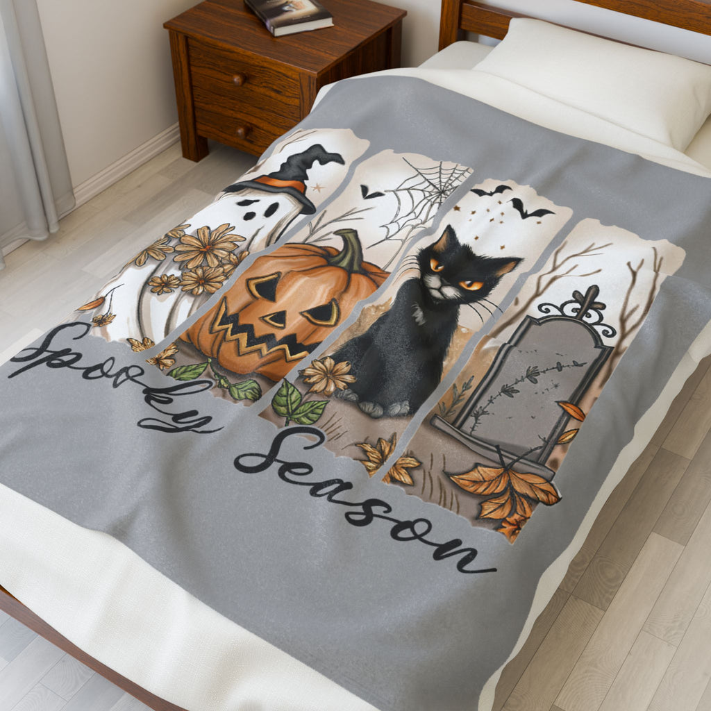 Halloween Spooky Season Blanket, Cozy Plush Throw, Spooky Season Decor, Soft Fabric Blanket for Fall, Living Room