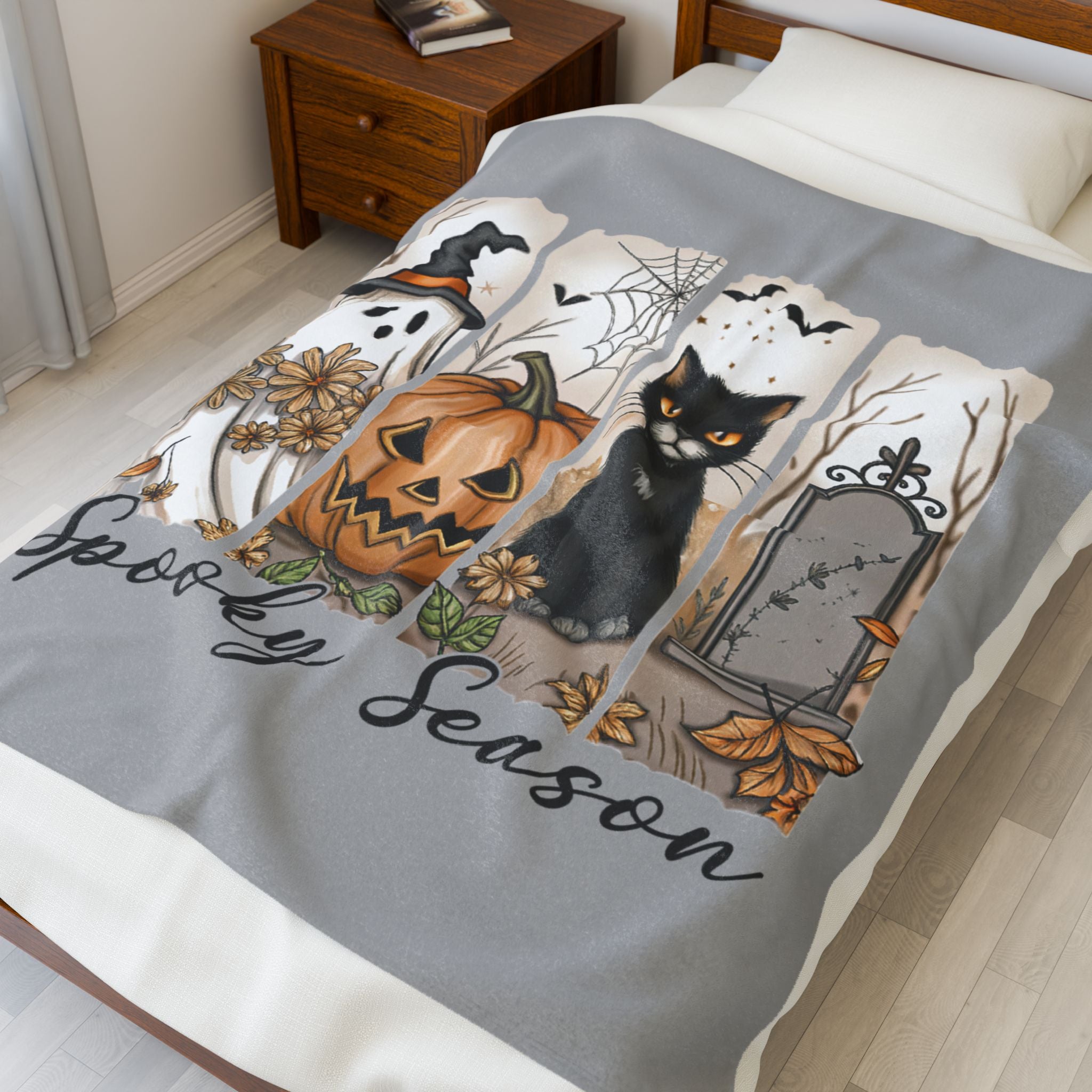 Halloween Spooky Season Blanket, Cozy Plush Throw, Spooky Season Decor, Soft Fabric Blanket for Fall, Living Room