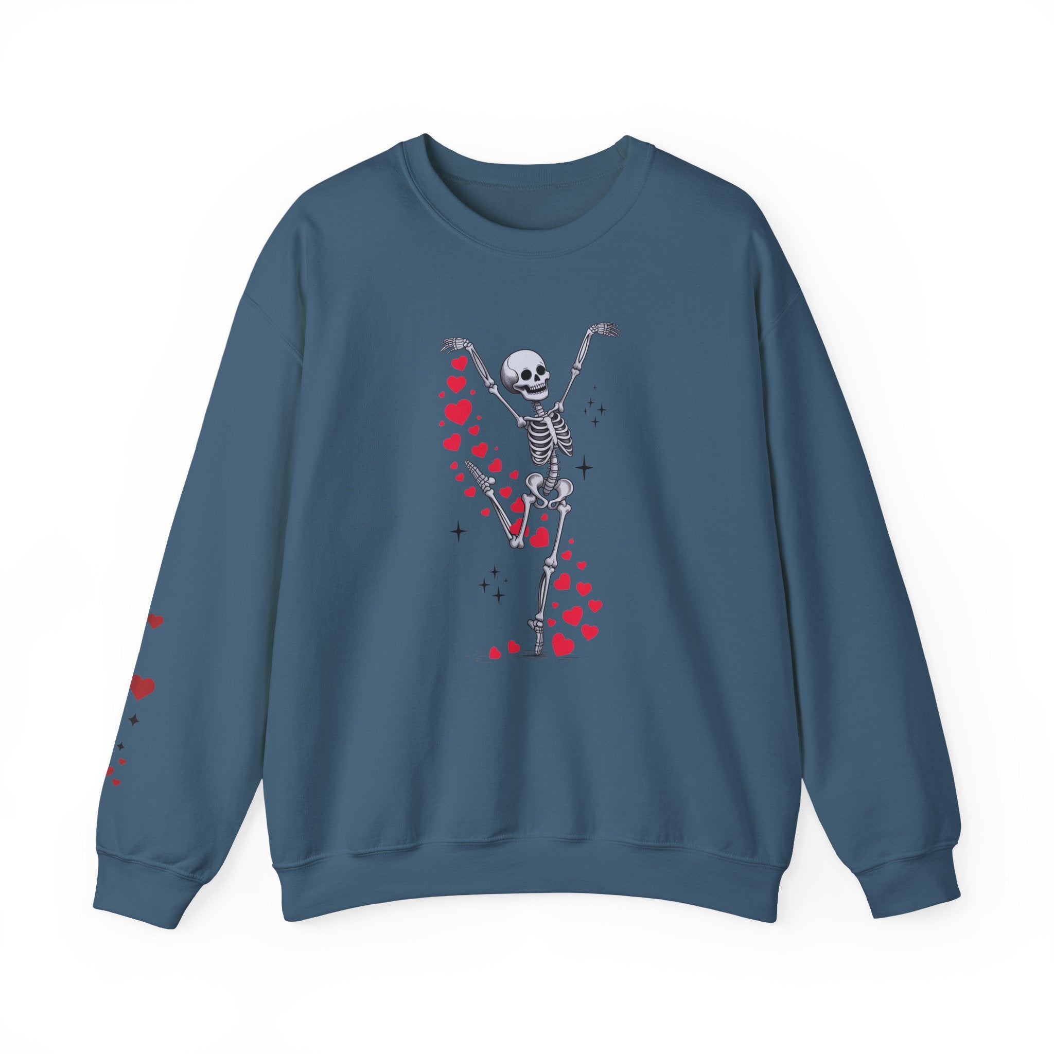 Skeleton Ballet Crewneck Sweatshirt — Dancing Skeleton with Hearts Sleeve