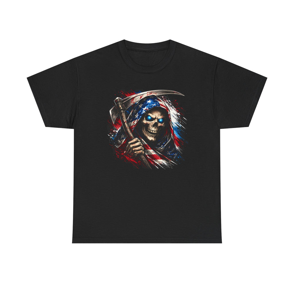Skull Reaper T-Shirt — American Flag Grim Reaper Graphic Tee