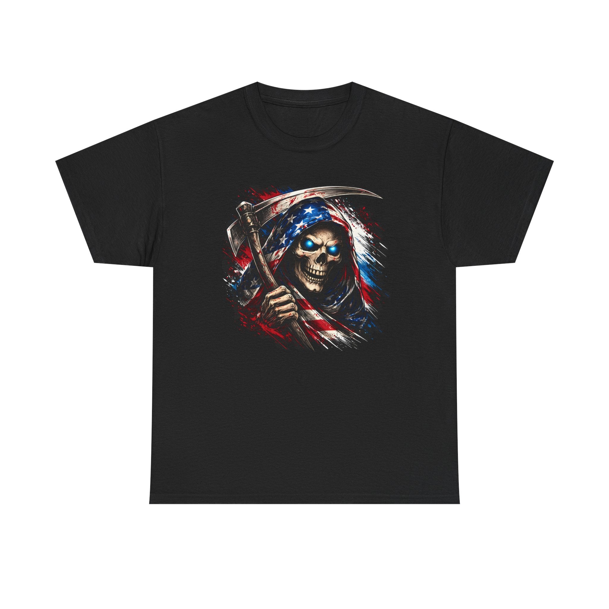 Skull Reaper T-Shirt — American Flag Grim Reaper Graphic Tee