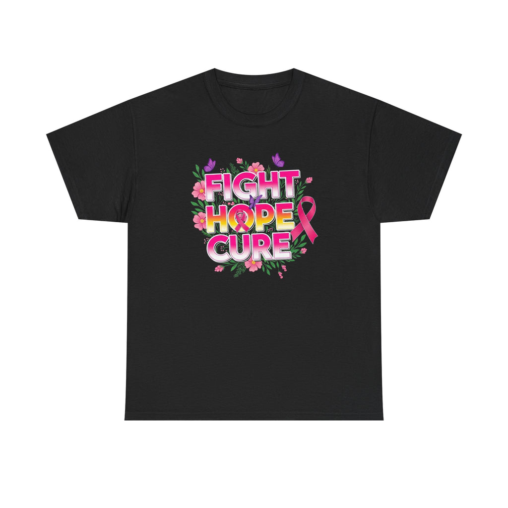 Breast Cancer Awareness Tee – "Fight Hope Cure" Pink Ribbon Floral Shirt