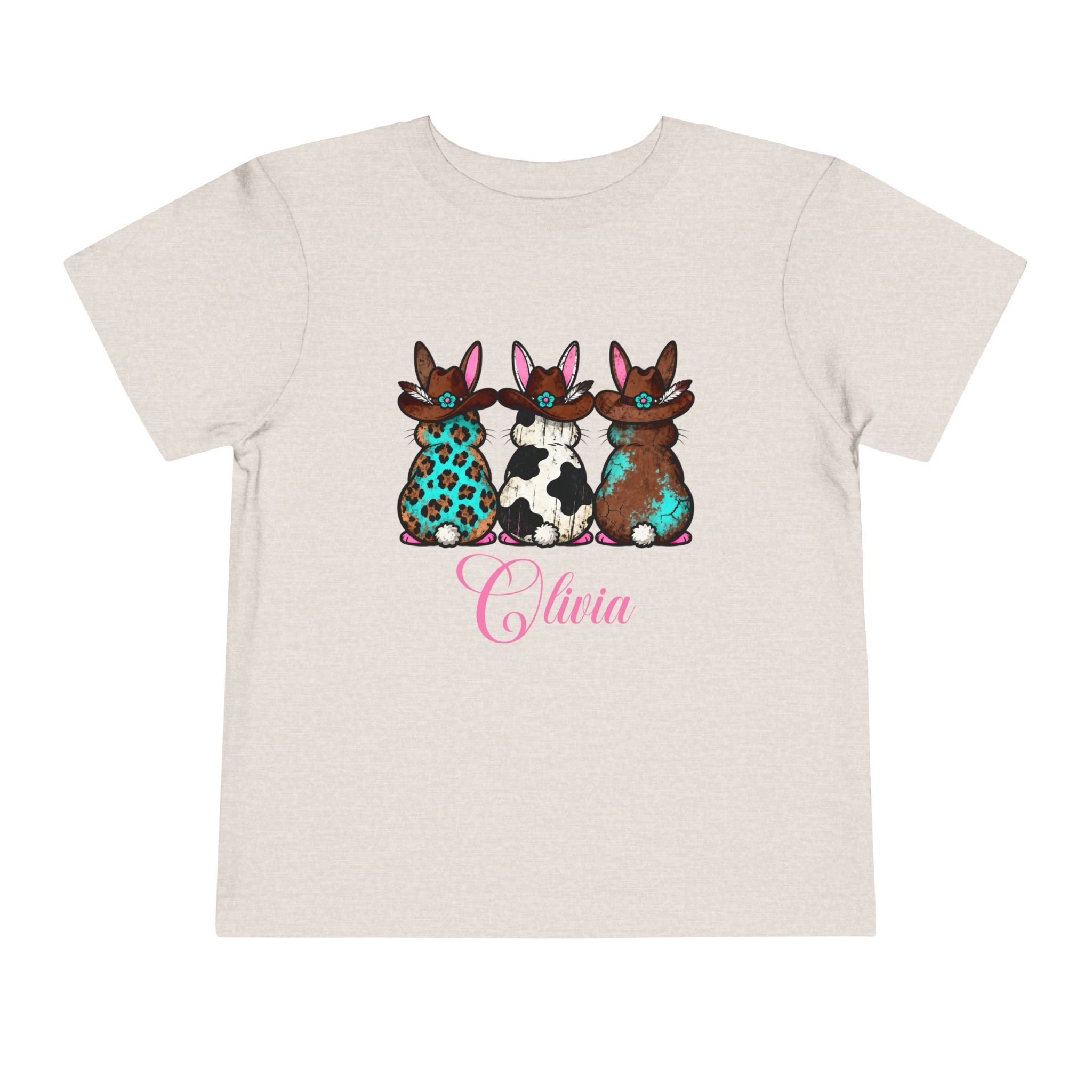 Personalized Toddler Tee — Floral Bow Bunny Trio with Name