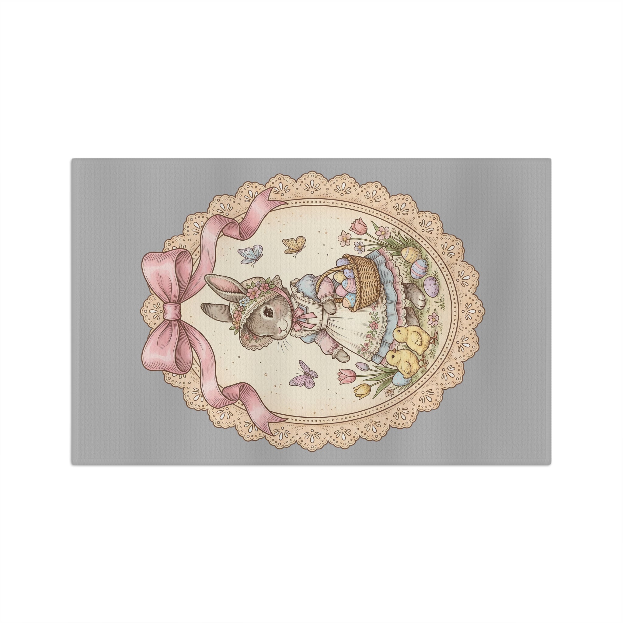 Easter Bunny Vintage Tea Towel — Microfiber Kitchen Towel with Basket & Chicks Design