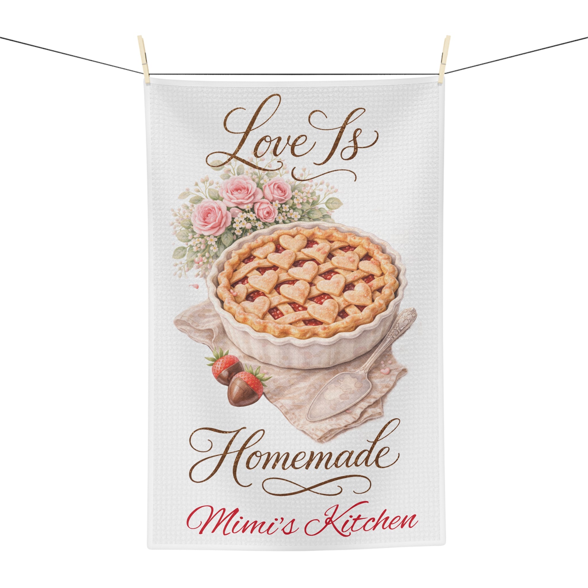 Microfiber Tea Towel — "Love Is Homemade" Rustic Pie Kitchen Towel (Personalize)