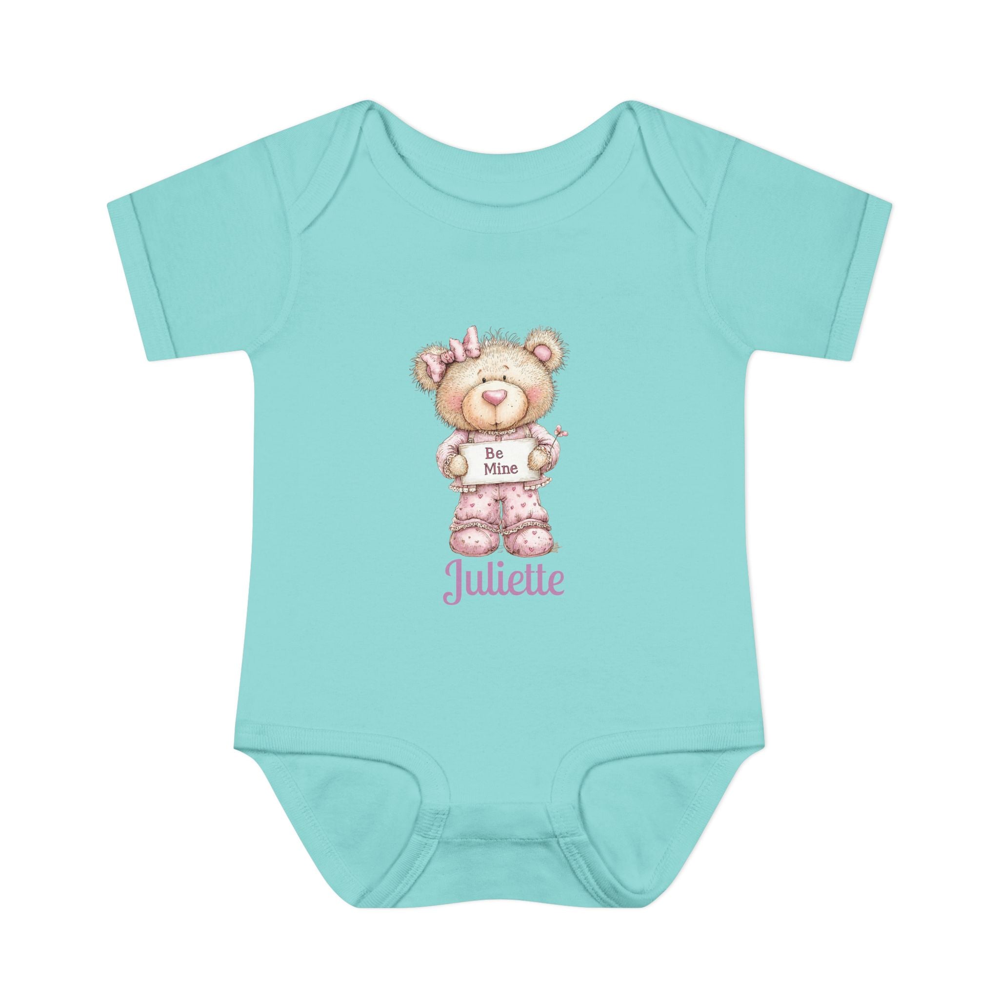 Personalized Baby Bodysuit - Cute Bear “Be Mine” Valentine Onesie with Name