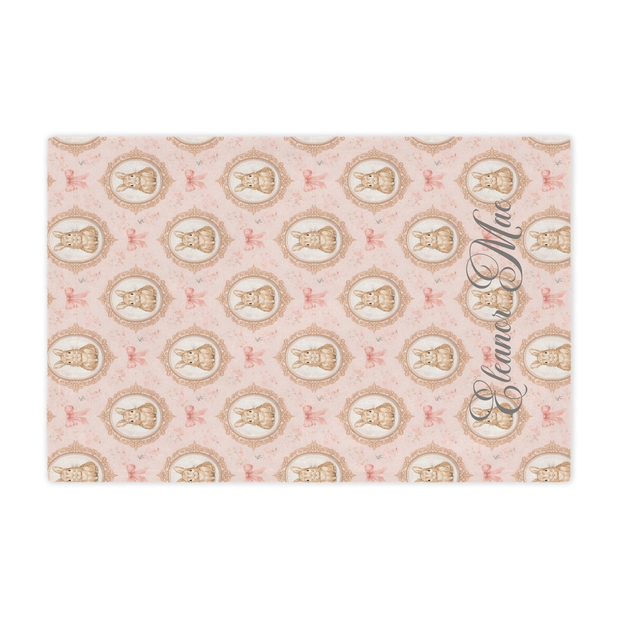 Personalized Pink Bunny Minky Blanket — Vintage Floral Nursery Throw with Name