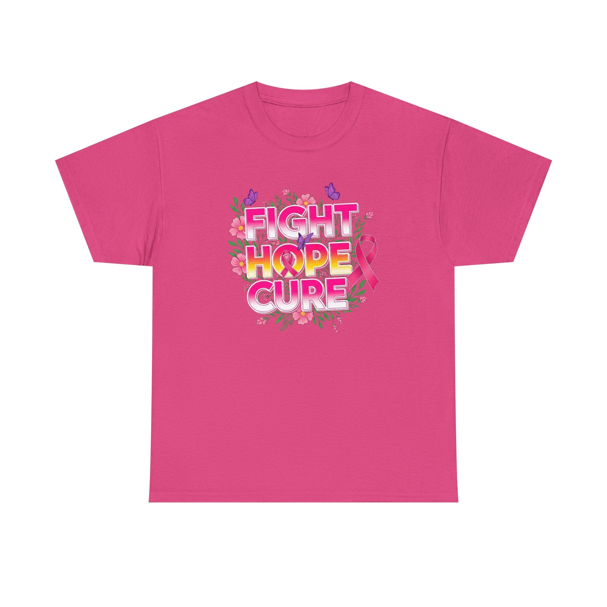 Breast Cancer Awareness Tee – "Fight Hope Cure" Pink Ribbon Floral Shirt