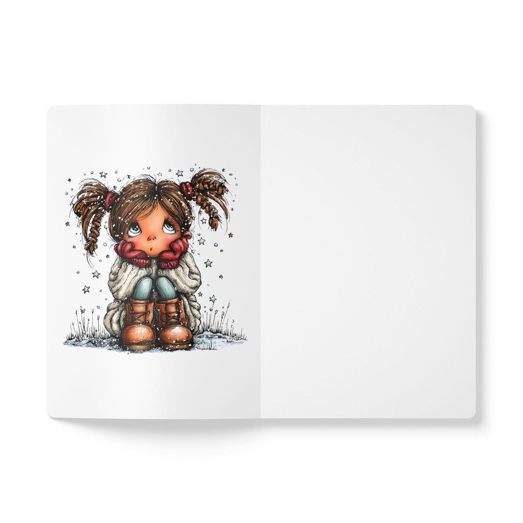 Cute Cozy Girl Softcover Journal — Holiday Hot Cocoa & Winter Outfit Sketches