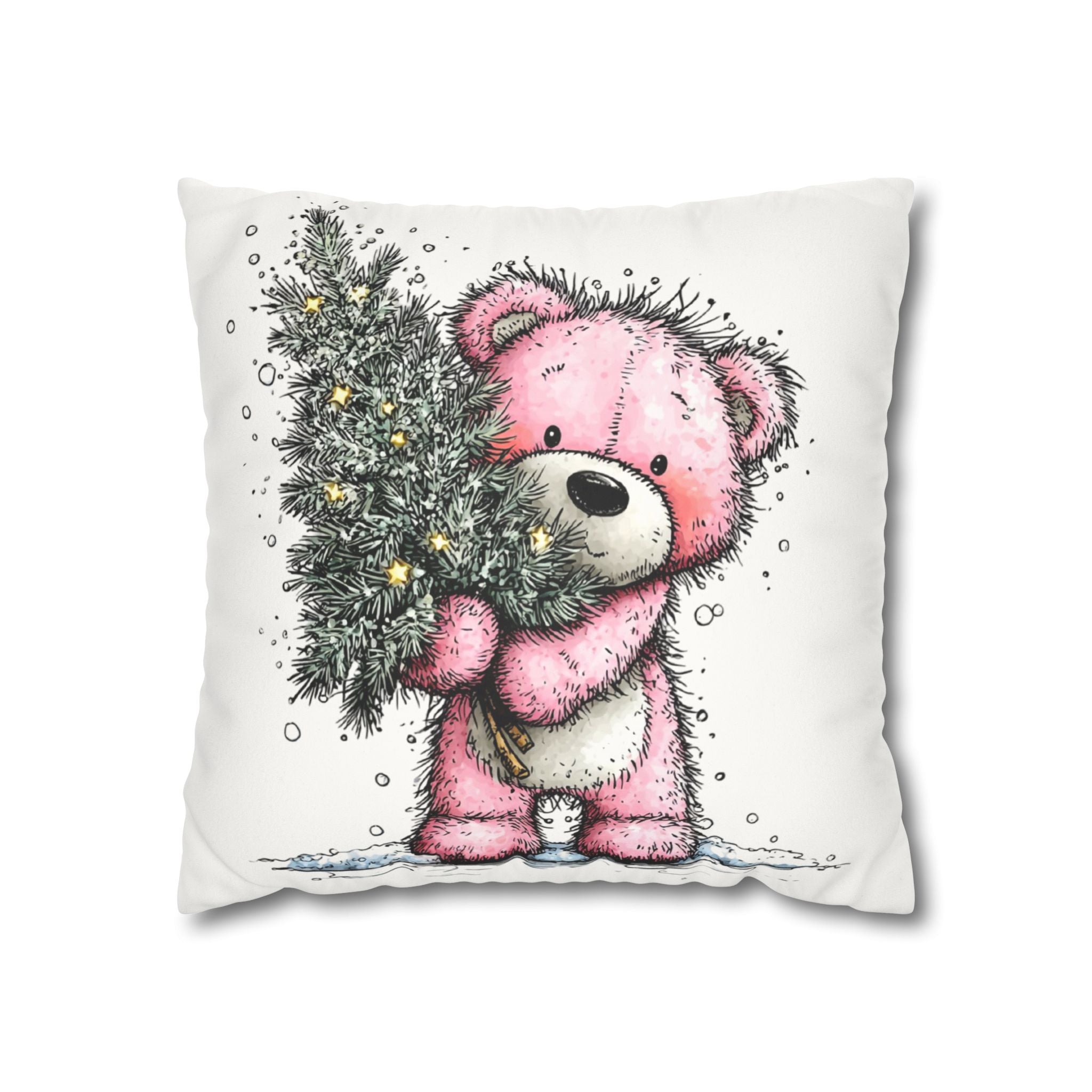 Christmas Bear Faux Suede Pillowcase