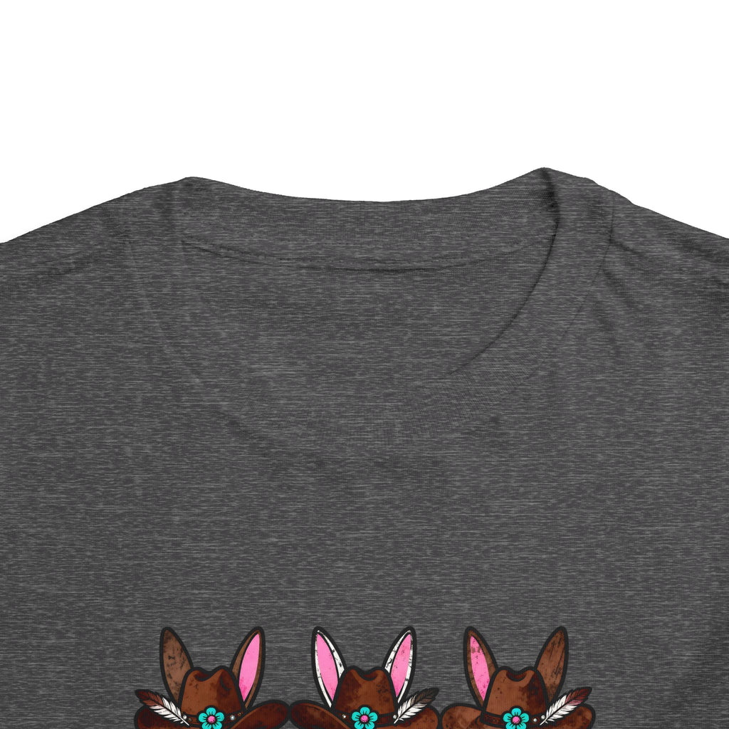 Personalized Toddler Tee — Floral Bow Bunny Trio with Name