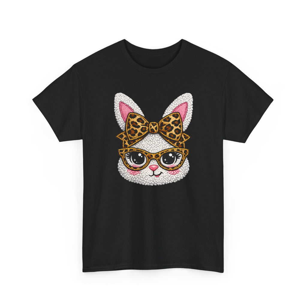 Sassy Easter Bunny Leopard Bow & Glasses T-Shirt