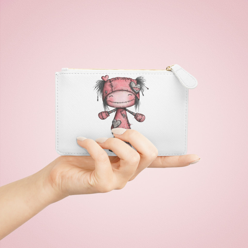 Mini Clutch Bag — Cute Pink Doll Illustration & “Let Everything You Do Be Done With Love” Quote