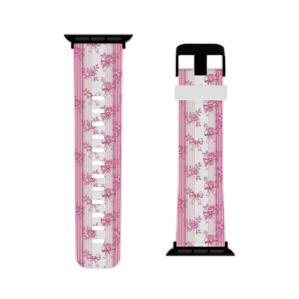 Pink Floral Stripe Bows Apple Watch Band
