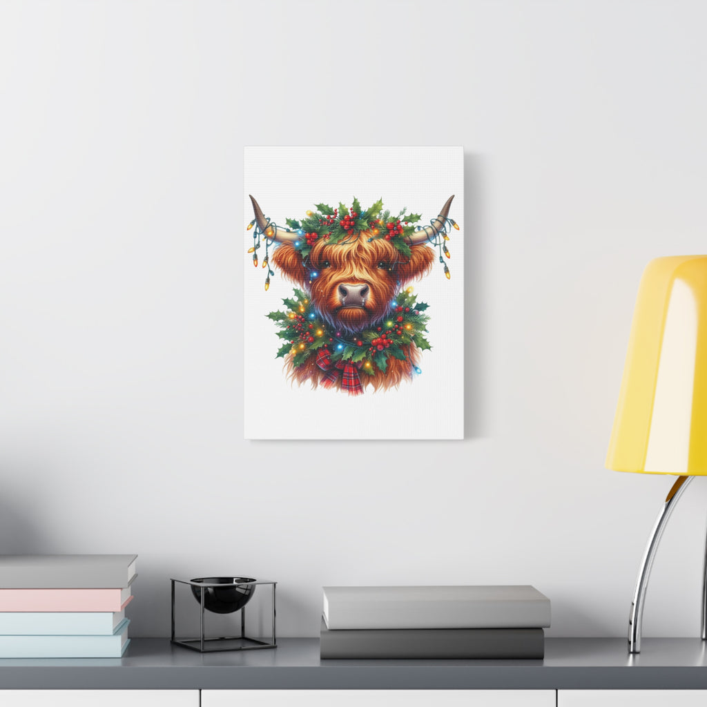 Festive Highland Cow Canvas Art