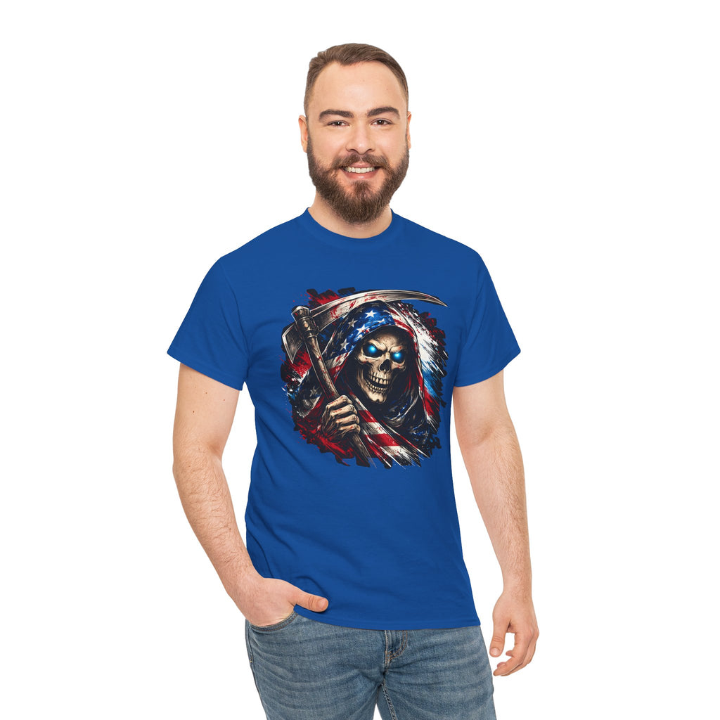 Skull Reaper T-Shirt — American Flag Grim Reaper Graphic Tee