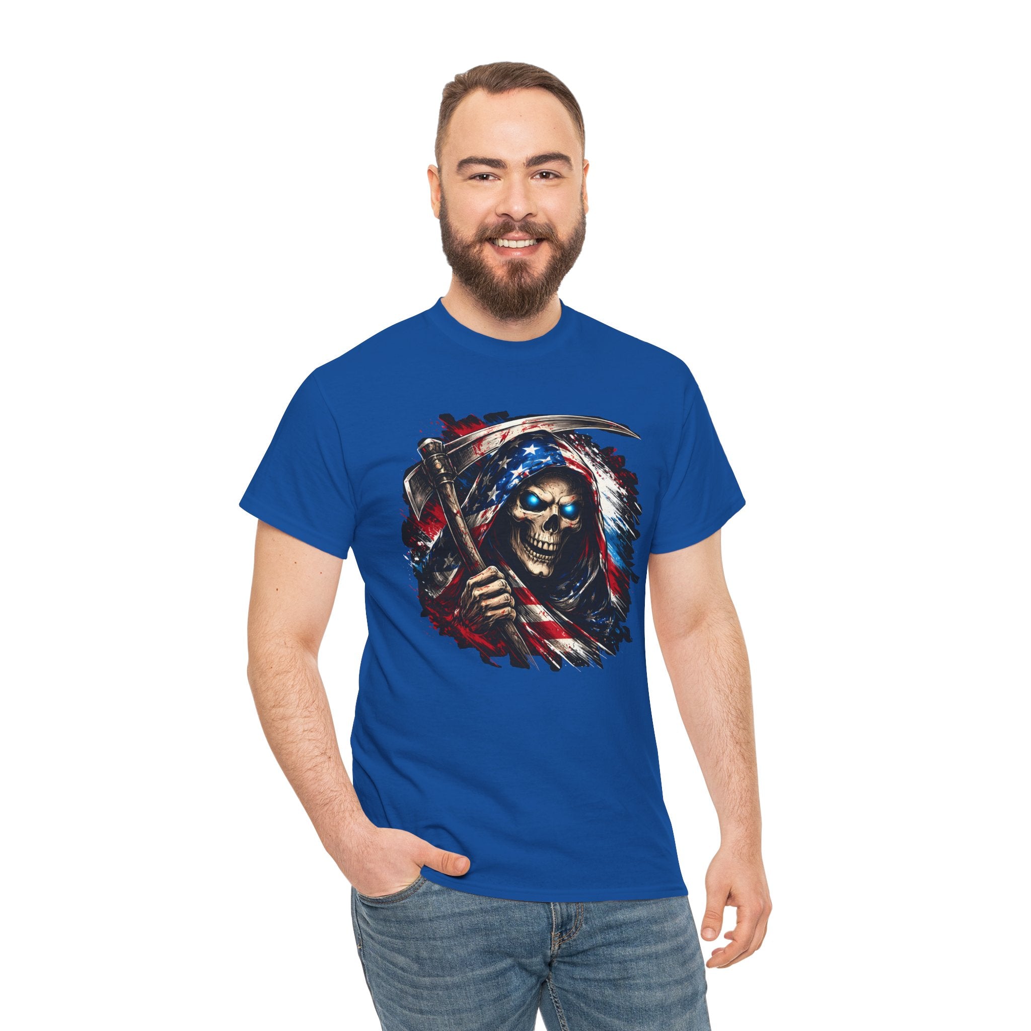 Skull Reaper T-Shirt — American Flag Grim Reaper Graphic Tee