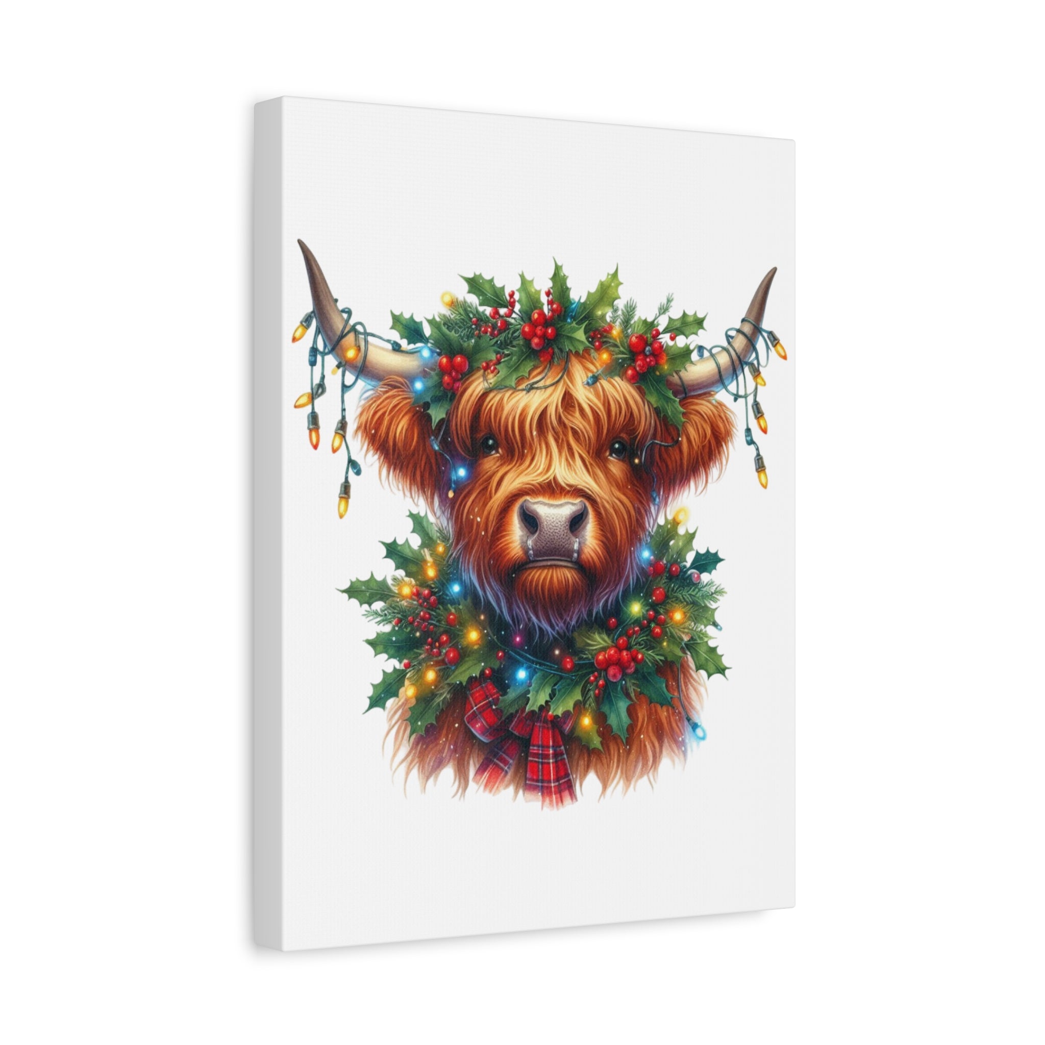 Festive Highland Cow Canvas Art