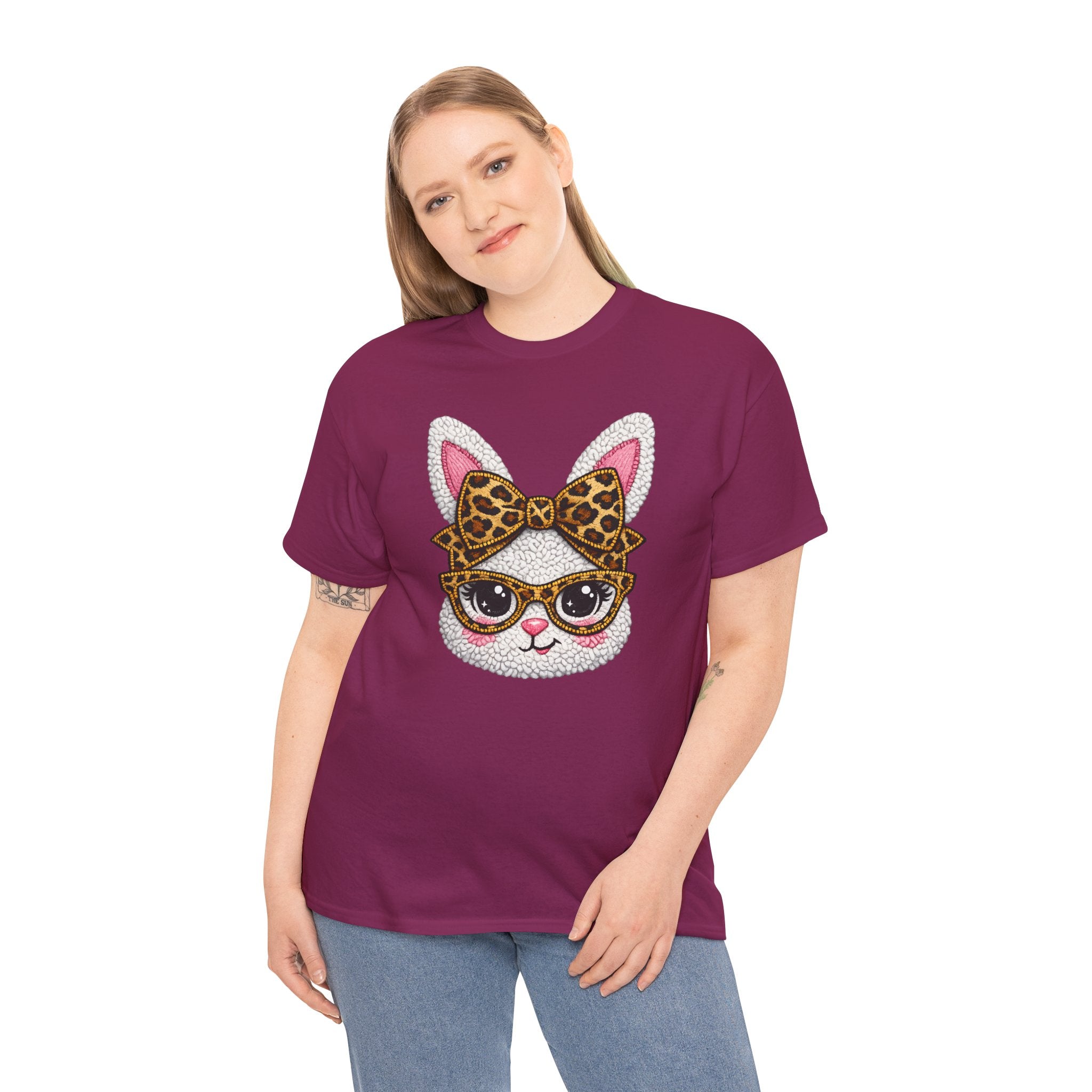 Sassy Easter Bunny Leopard Bow & Glasses T-Shirt
