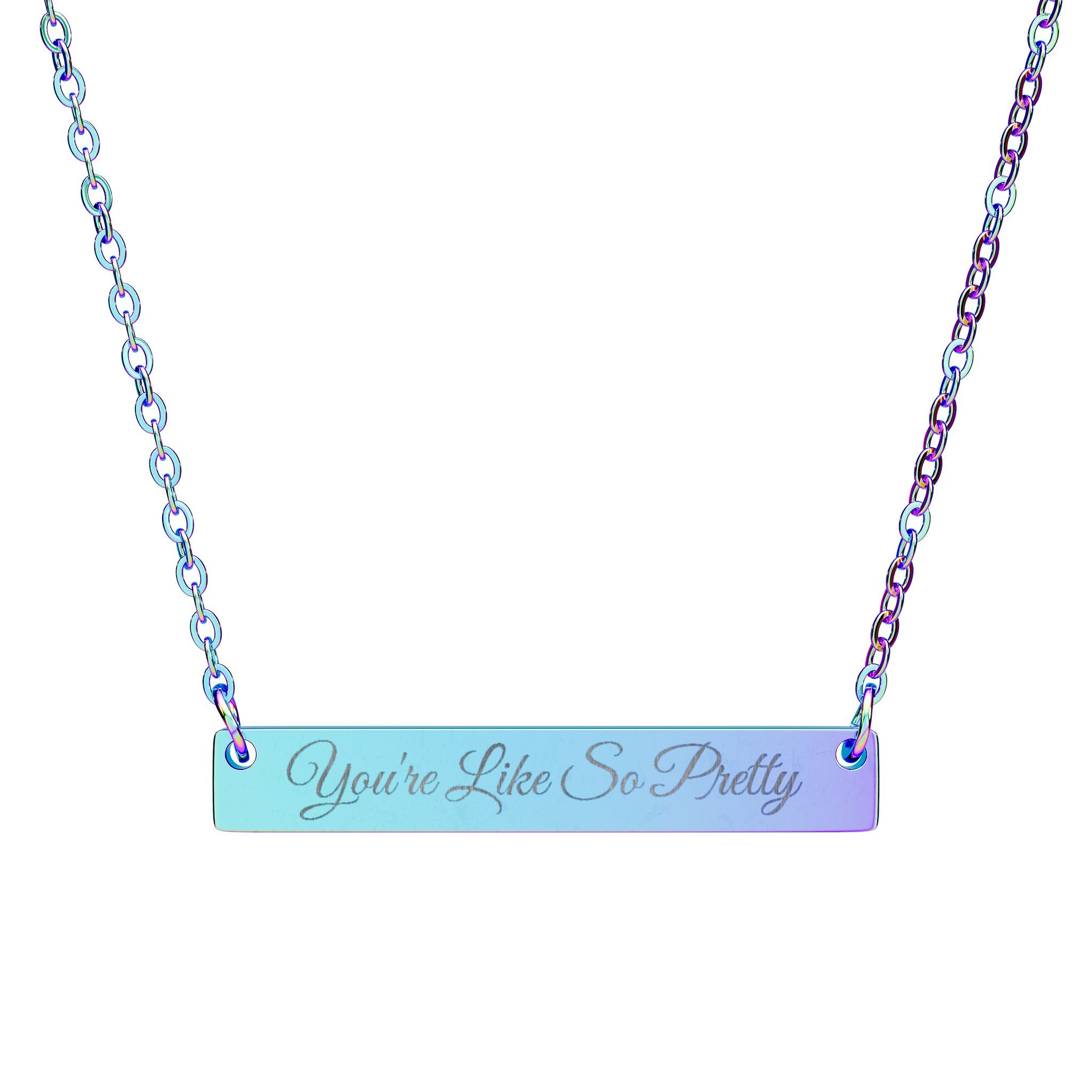 Engraved Horizontal Bar Necklace — Personalized Script Nameplate