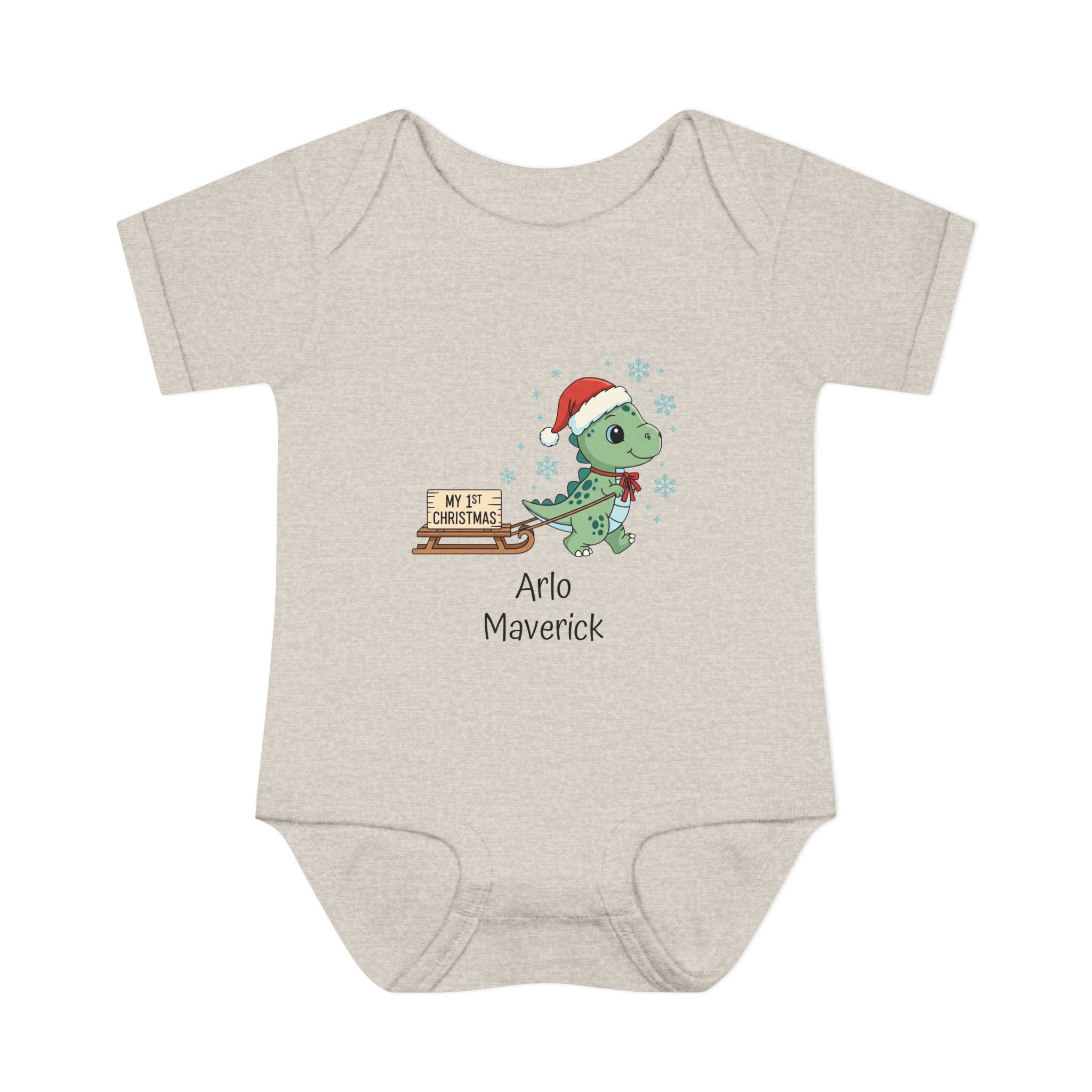 Baby Bodysuit — Personalized Christmas Dino with Santa Hat