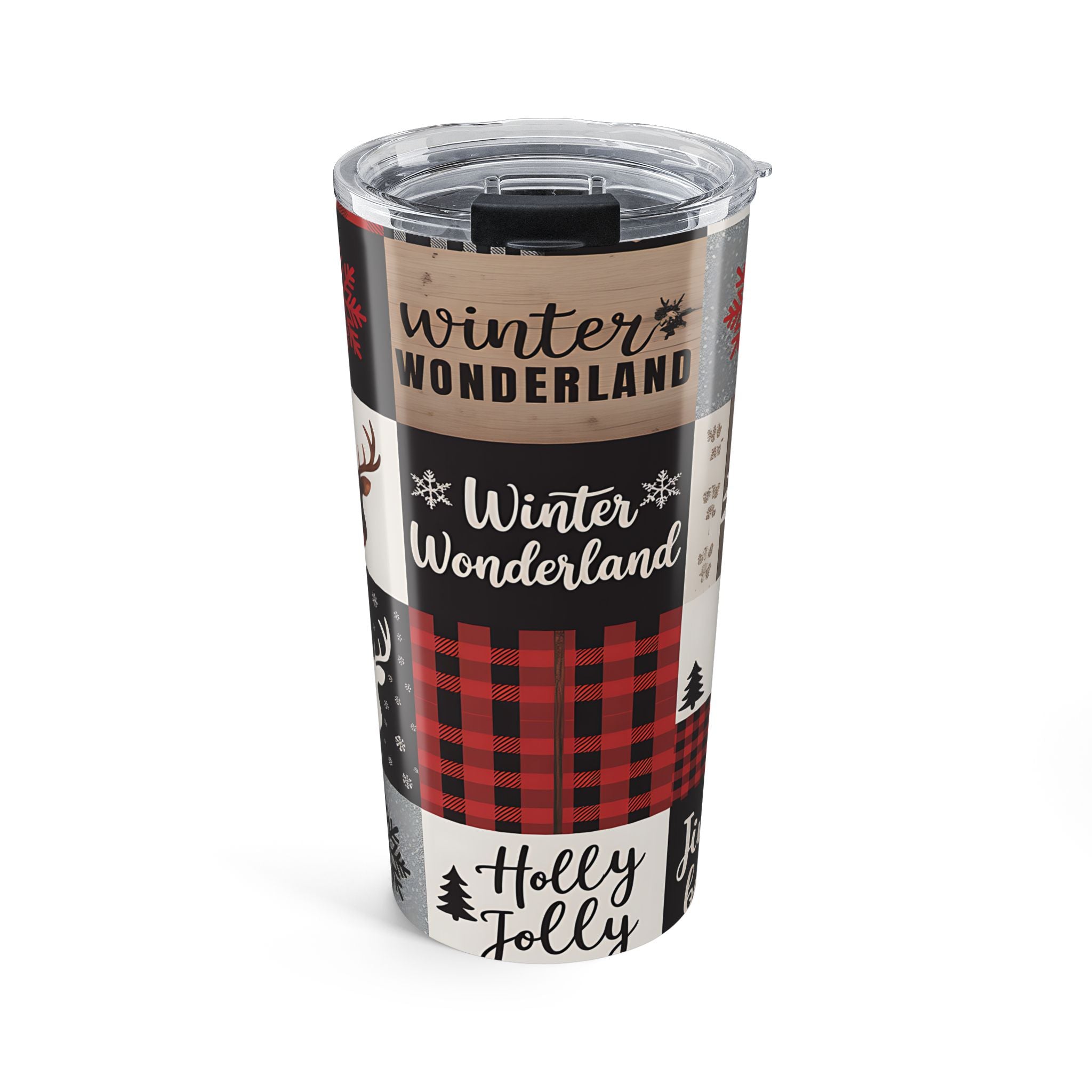 Winter Wonderland Patchwork Tumbler 20oz | Buffalo Plaid Reindeer